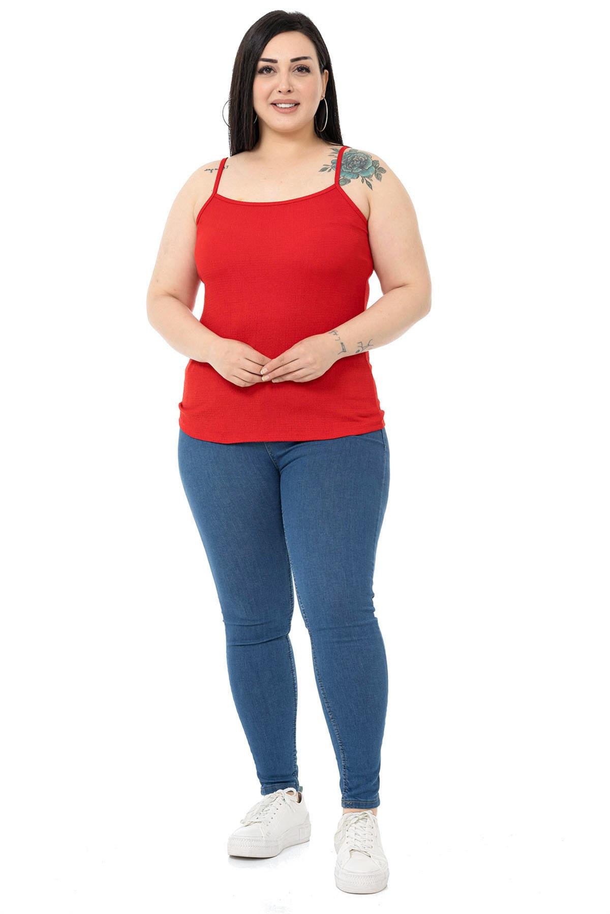 Büyük Beden İp Askılı Bürümcük Kırmızı Body