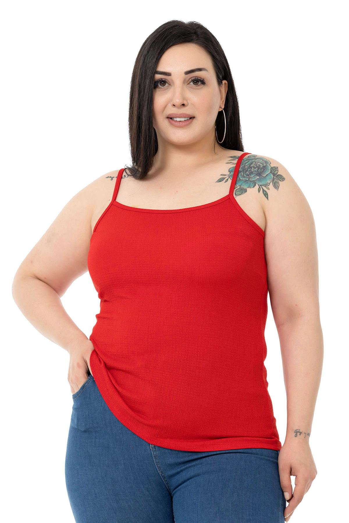 Büyük Beden İp Askılı Bürümcük Kırmızı Body