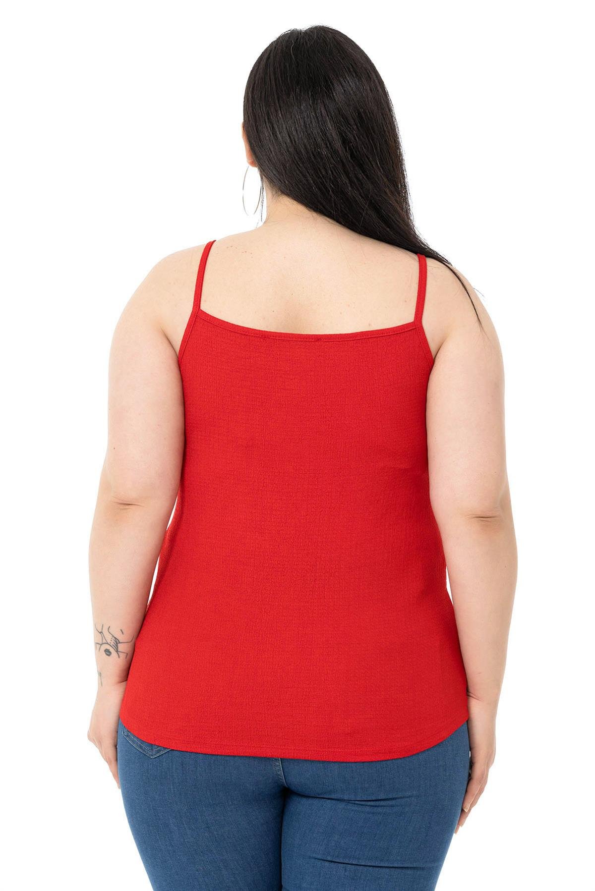 Büyük Beden İp Askılı Bürümcük Kırmızı Body