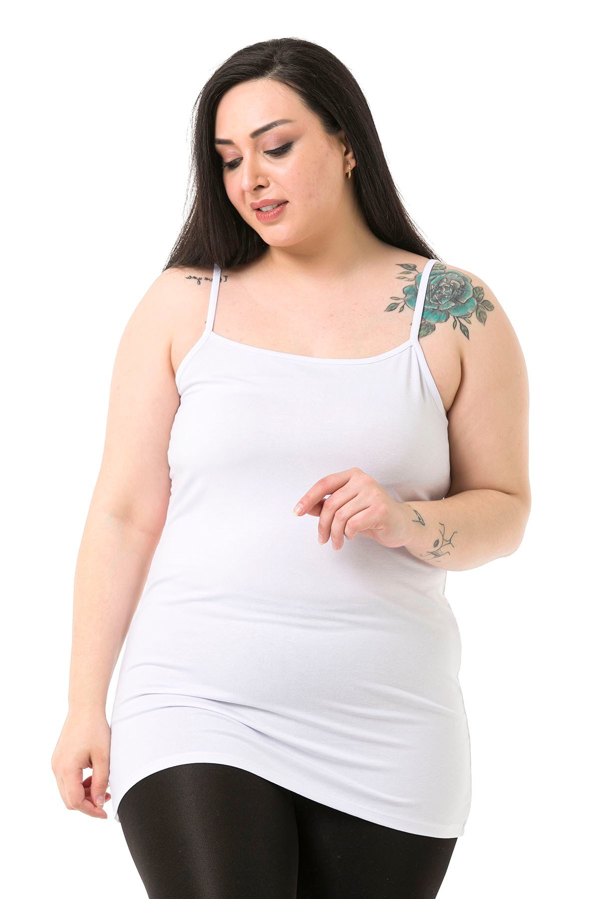Büyük Beden İp Askılı Viskon Beyaz Body