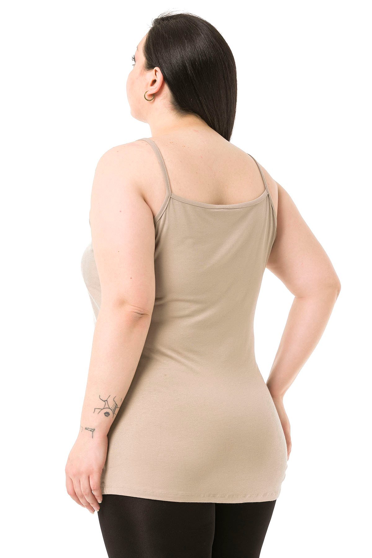 Büyük Beden İp Askılı Viskon Kum Rengi Body