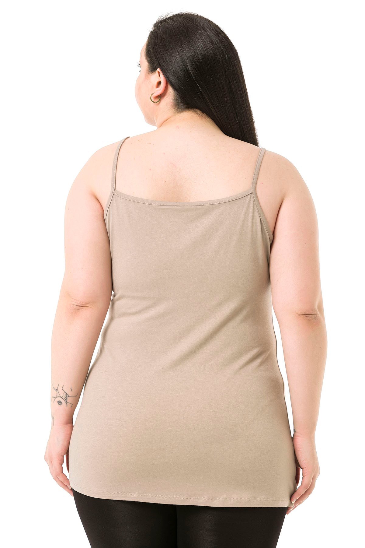 Büyük Beden İp Askılı Viskon Kum Rengi Body