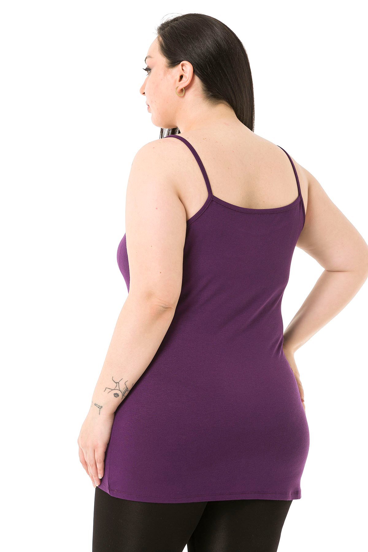 Büyük Beden İp Askılı Viskon Mürdüm Body