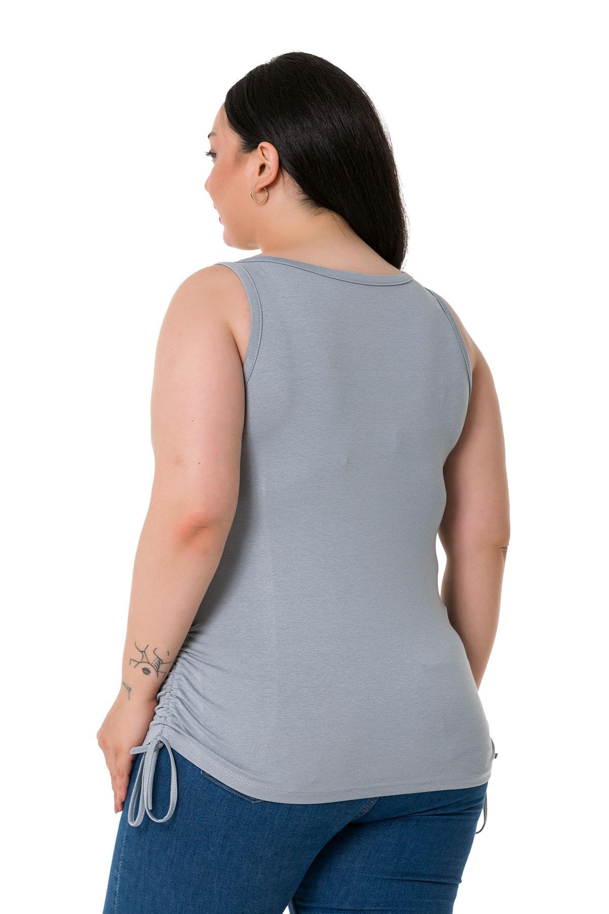 Büyük Beden Kalın Askılı Yanları Tünelli Viskon Açık Gri Body