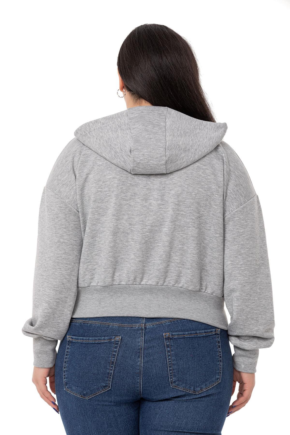 DISENTIS MODEST UC IPLIK KAPUSONLU SWEATSHIRT GENC BUYUK BEDENDISENTIS MODESTBüyük Beden Kanguru Cepli Kapüşonlu Üç İplik Gri Melanj Sweatshirt