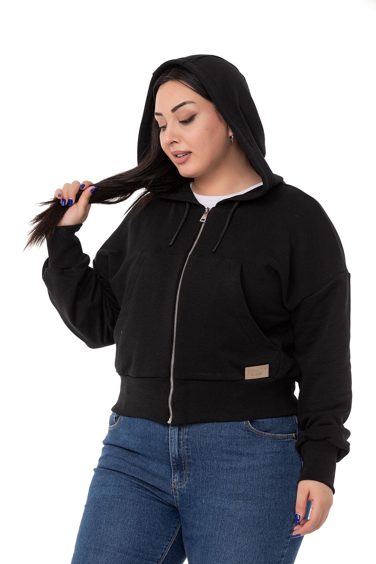 DISENTIS MODEST UC IPLIK KAPUSONLU SWEATSHIRT GENC BUYUK BEDENDISENTIS MODESTBüyük Beden Kanguru Cepli Kapüşonlu Üç İplik Siyah Sweatshirt