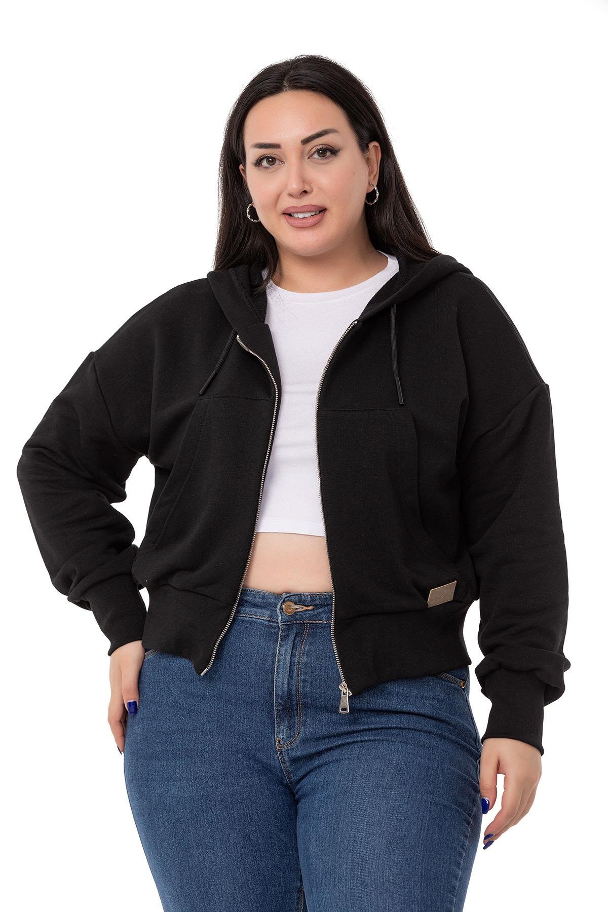 DISENTIS MODEST UC IPLIK KAPUSONLU SWEATSHIRT GENC BUYUK BEDENDISENTIS MODESTBüyük Beden Kanguru Cepli Kapüşonlu Üç İplik Siyah Sweatshirt