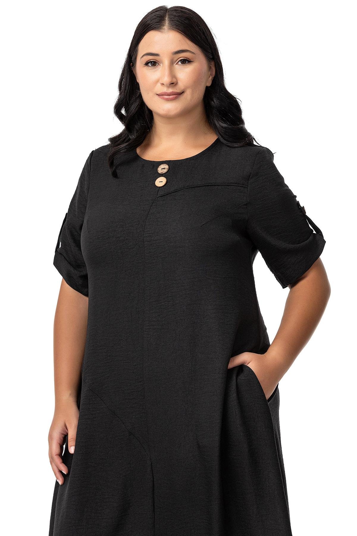 Disentis Modest Büyük Beden Katlamalı Yarım Kollu Apoletli Yırtmaçlı Uzun Siyah Elbise DISENTIS MODESTBüyük Beden Katlamalı Yarım Kollu Apoletli Yırtmaçlı Uzun Siyah Elbise 