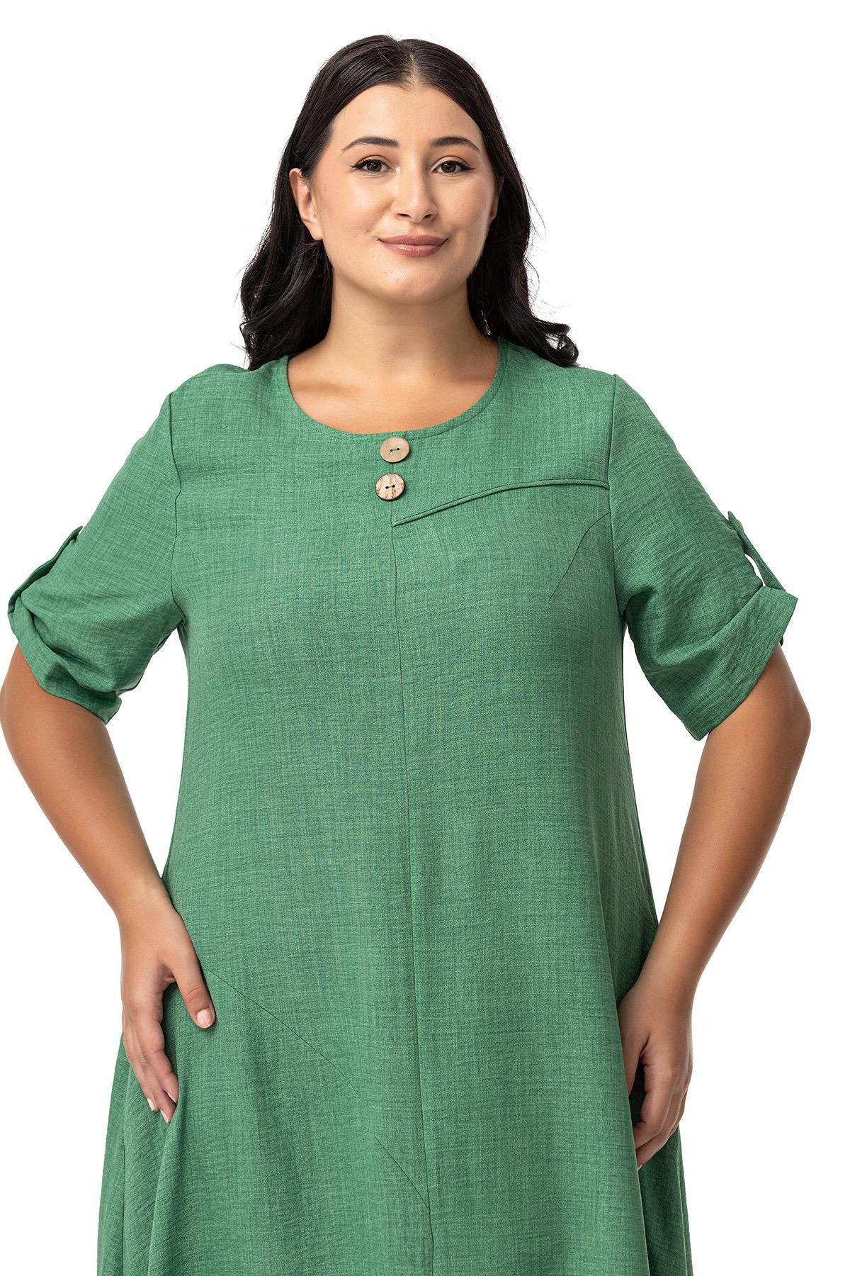 Disentis Modest Büyük Beden Katlamalı Yarım Kollu Apoletli Yırtmaçlı Uzun Yeşil Elbise DISENTIS MODESTBüyük Beden Katlamalı Yarım Kollu Apoletli Yırtmaçlı Uzun Yeşil Elbise 