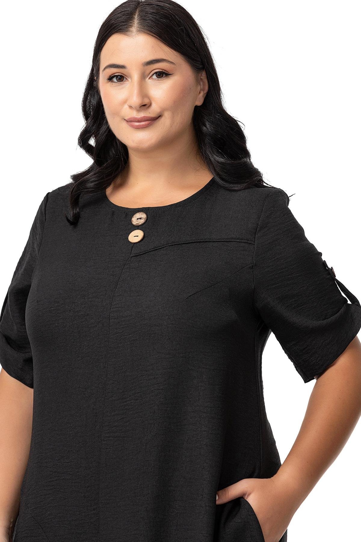 Disentis Modest Büyük Beden Katlamalı Yarım Kollu Apoletli Yırtmaçlı Uzun Siyah Elbise DISENTIS MODESTBüyük Beden Katlamalı Yarım Kollu Apoletli Yırtmaçlı Uzun Siyah Elbise 