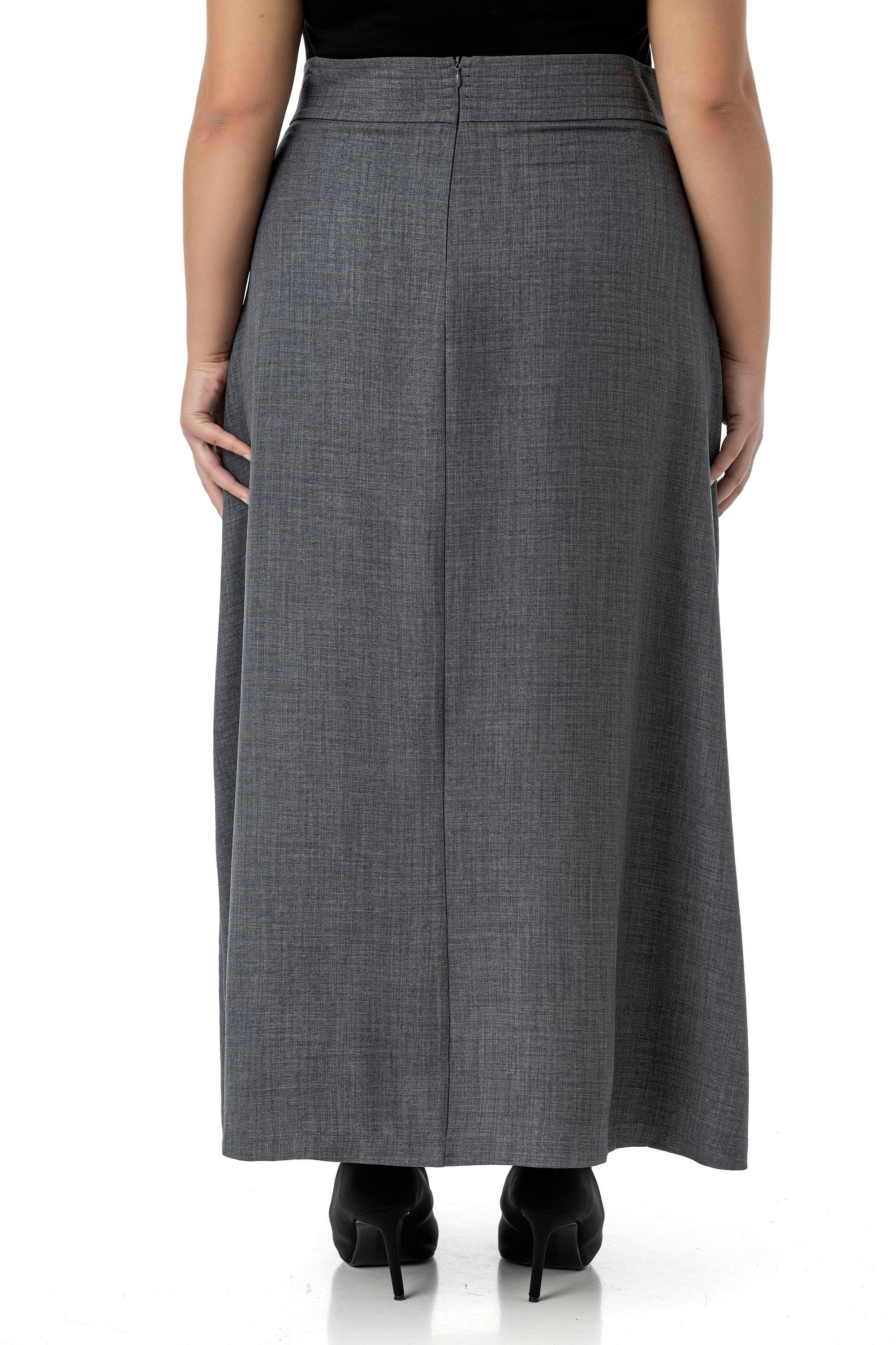 Disentis Modest Büyük Beden Önden Yırtmaçlı Süs Bağlama Detaylı Torba Cepli Gri Midi EtekDISENTIS MODESTBüyük Beden Önden Yırtmaçlı Süs Bağlama Detaylı Torba Cepli Gri Midi Etek