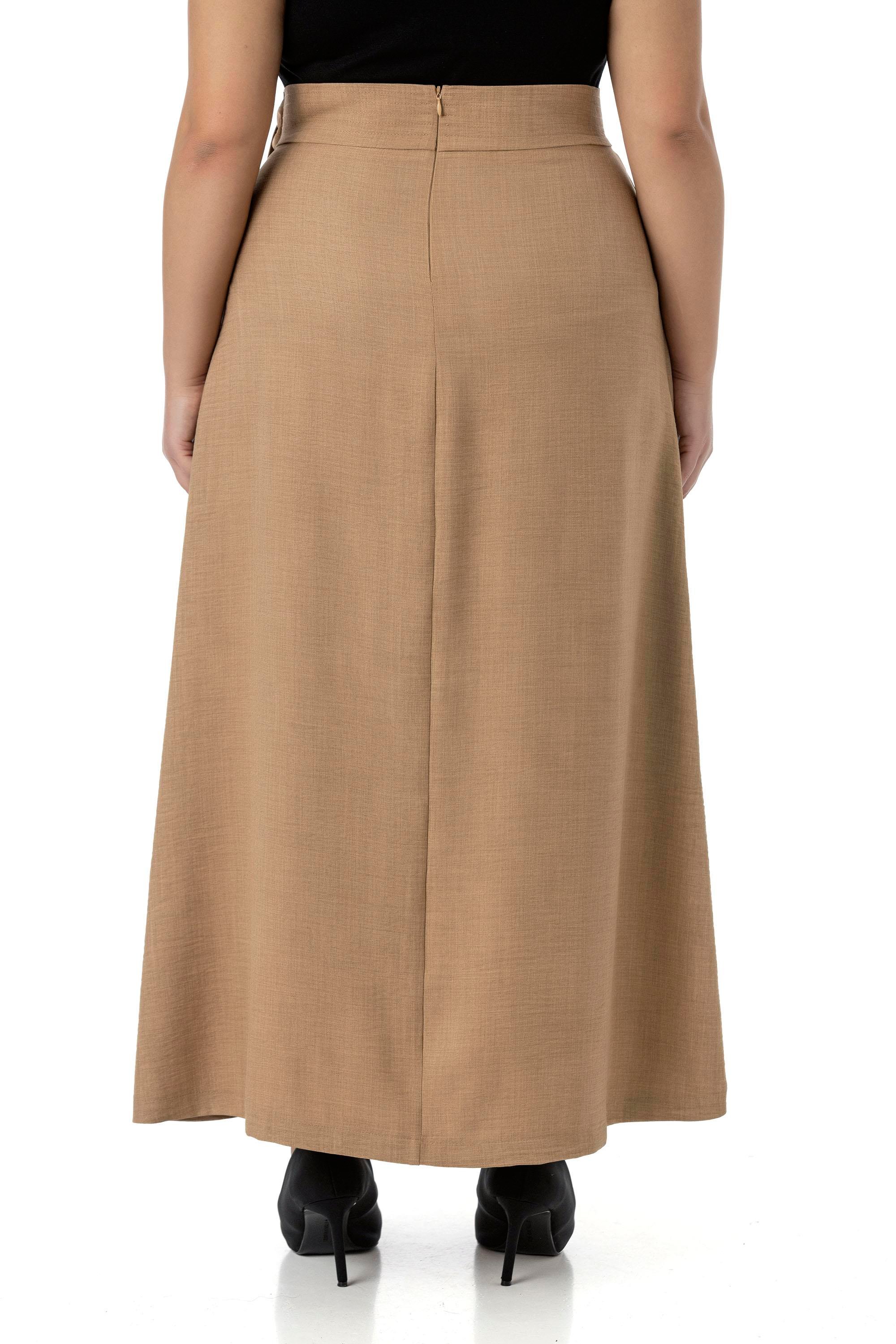 Disentis Modest Büyük Beden Önden Yırtmaçlı Süs Bağlama Detaylı Torba Cepli Vizon Midi EtekDISENTIS MODESTBüyük Beden Önden Yırtmaçlı Süs Bağlama Detaylı Torba Cepli Vizon Midi Etek