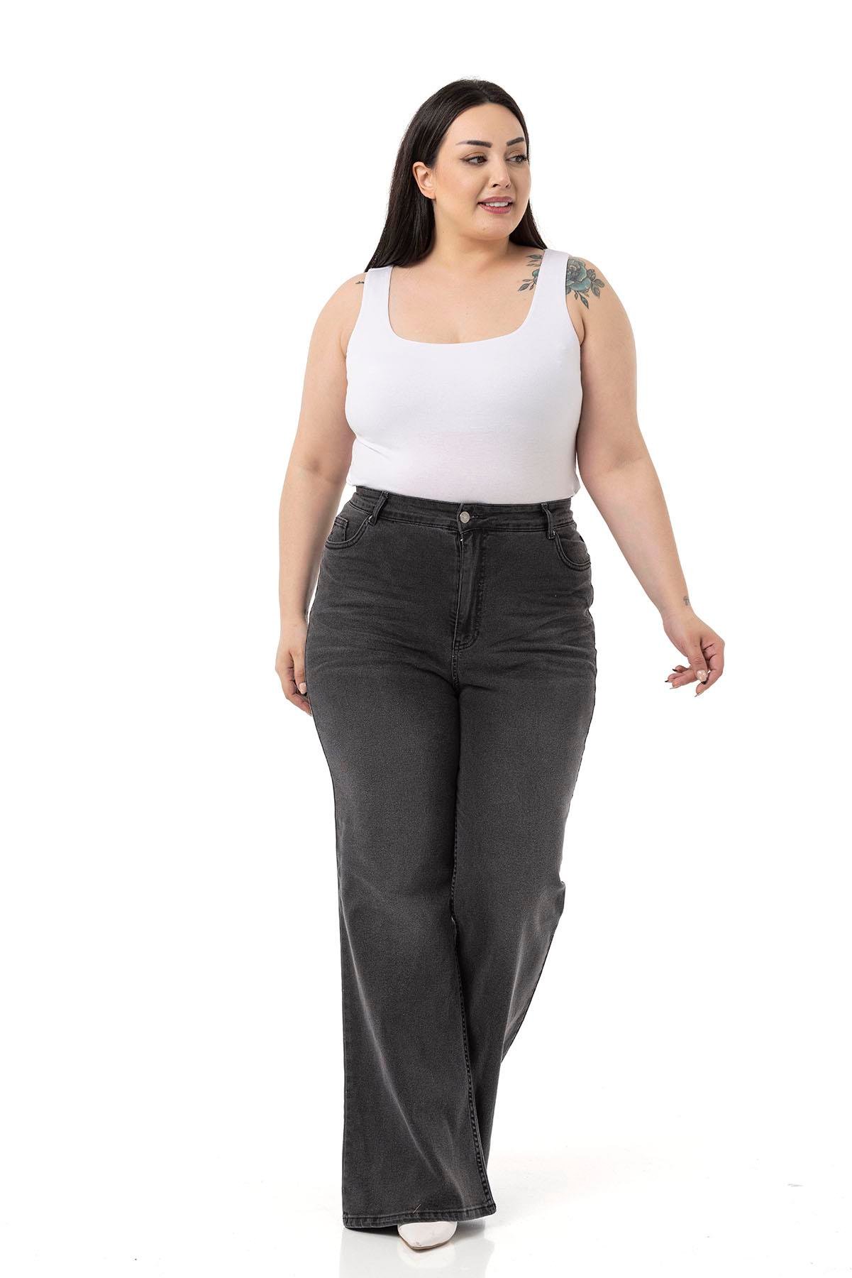 Disentis Modest Büyük Beden Önü Kraşlı Yüksek Bel İspanyol Paça Antrasit Denim PantolonDISENTIS MODESTBüyük Beden Önü Kraşlı Yüksek Bel İspanyol Paça Antrasit Denim Pantolon