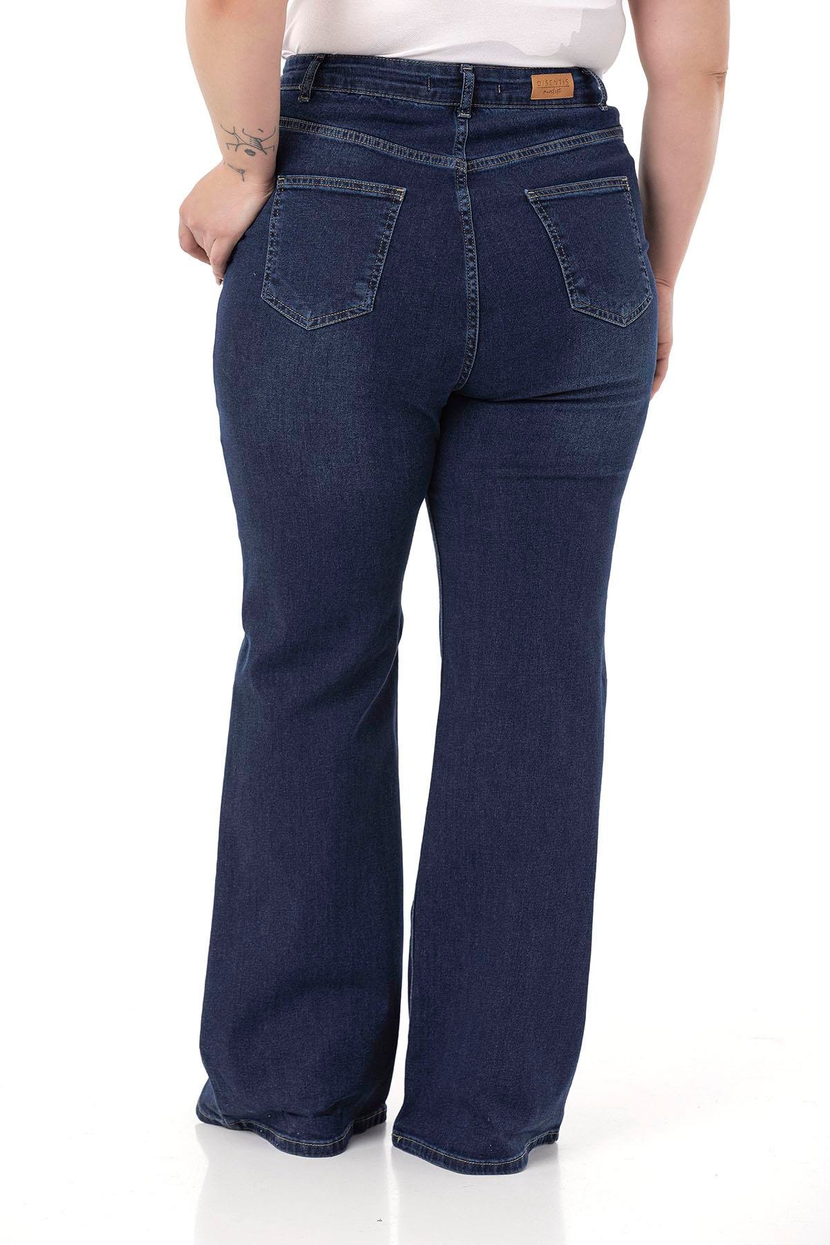 Disentis Modest Büyük Beden Önü Kraşlı Yüksek Bel İspanyol Paça Lacivert Denim PantolonDISENTIS MODESTBüyük Beden Önü Kraşlı Yüksek Bel İspanyol Paça Lacivert Denim Pantolon