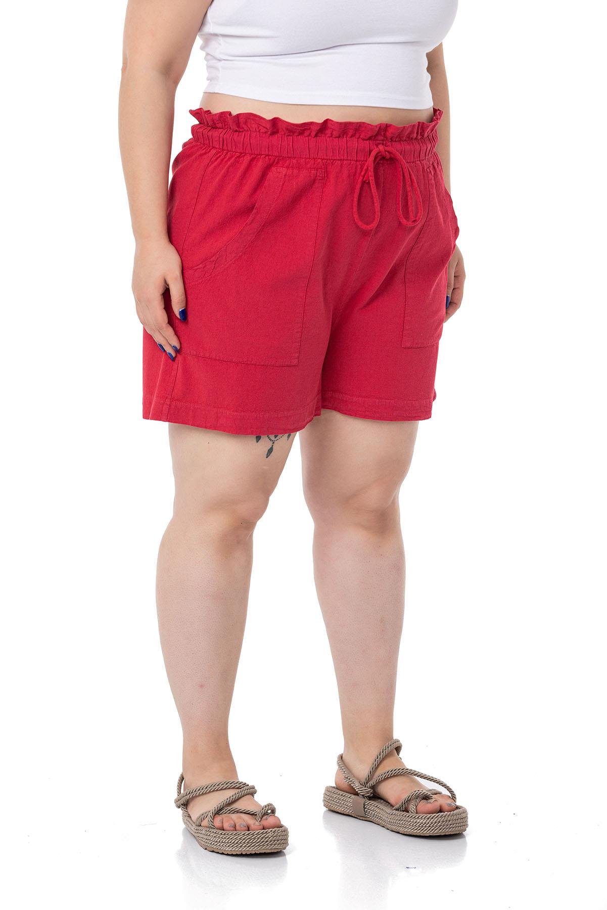Disentis Modest Büyük Beden Parça Boyalı Cepli Beli Lastik ve İp Büzgülü Rahat Kesim Kırmızı ŞortDISENTIS MODESTBüyük Beden Parça Boyalı Cepli Beli Lastik ve İp Büzgülü Rahat Kesim Kırmızı Şort