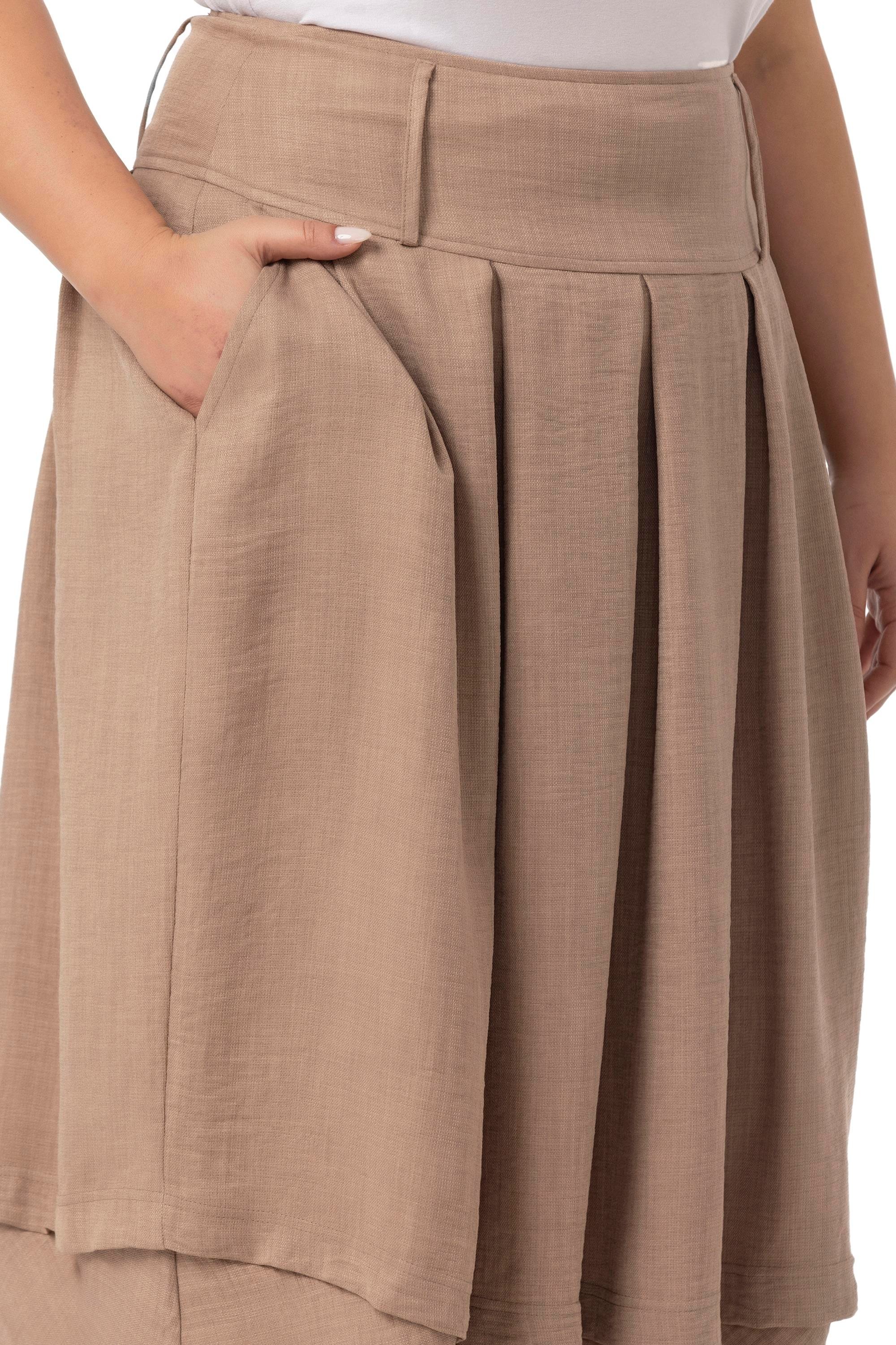 Disentis Modest Büyük Beden Pileli Balon Kesim Midi Vizon EtekDISENTIS MODESTBüyük Beden Pileli Balon Kesim Midi Vizon Etek