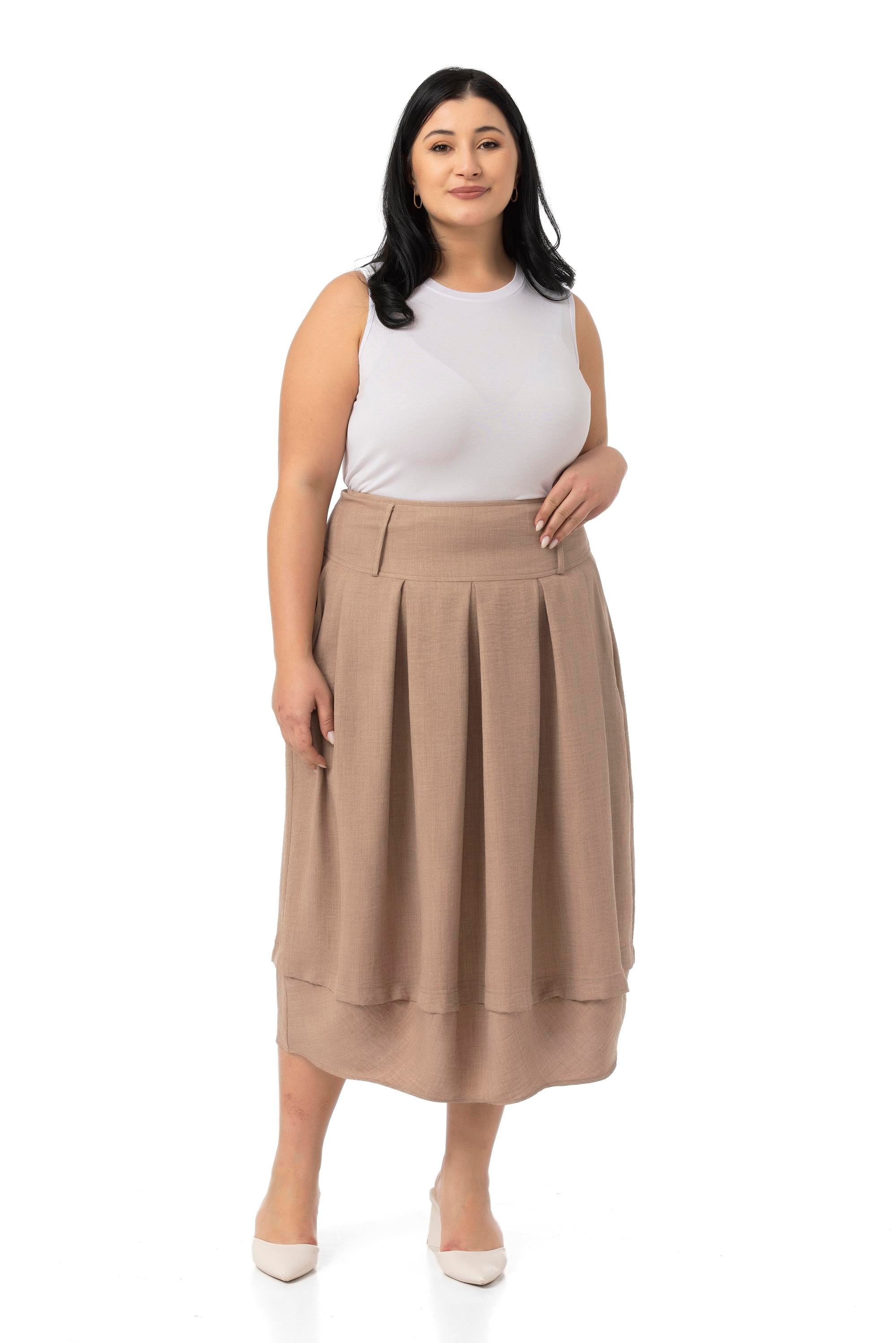 Disentis Modest Büyük Beden Pileli Balon Kesim Midi Vizon EtekDISENTIS MODESTBüyük Beden Pileli Balon Kesim Midi Vizon Etek