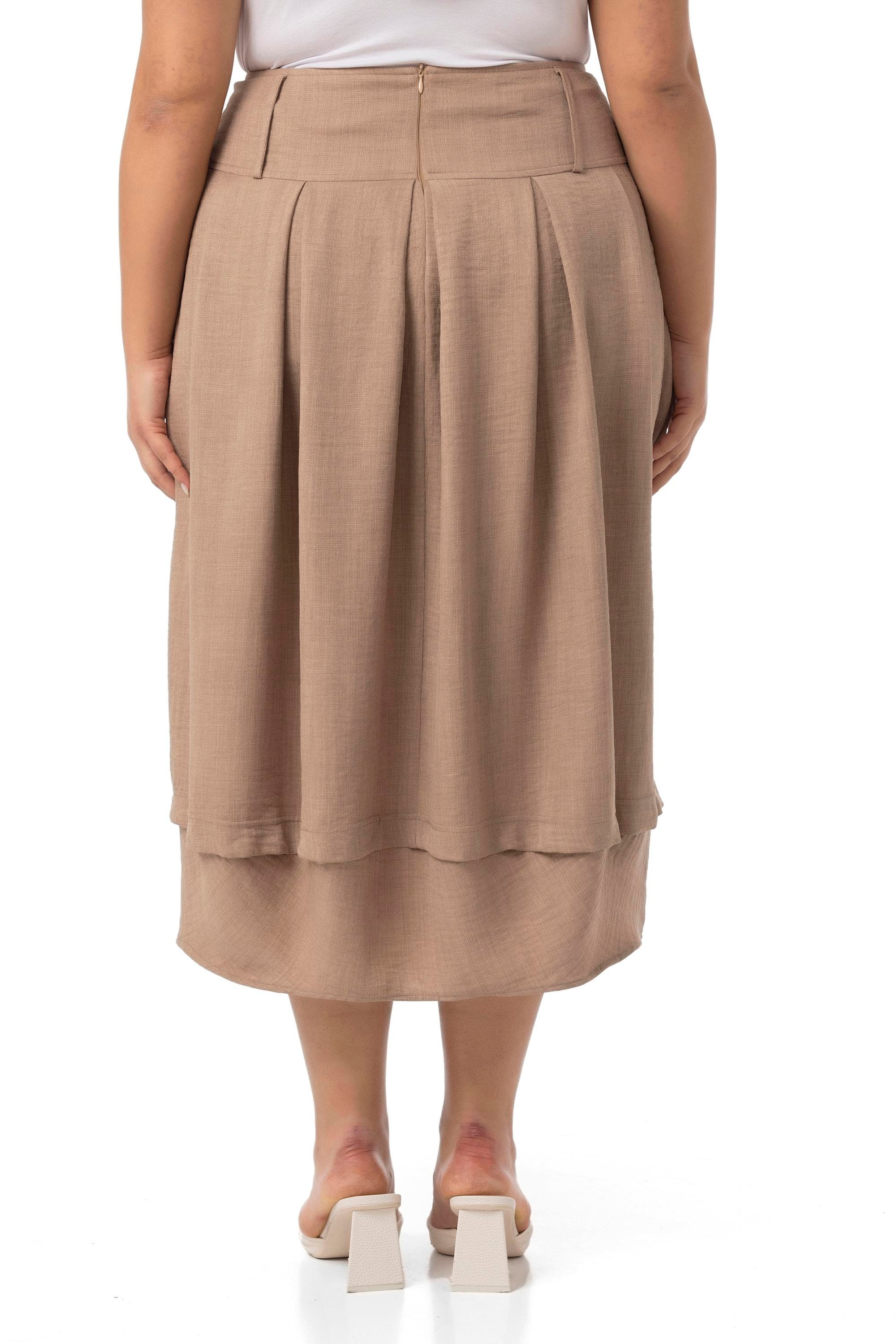 Disentis Modest Büyük Beden Pileli Balon Kesim Midi Vizon EtekDISENTIS MODESTBüyük Beden Pileli Balon Kesim Midi Vizon Etek