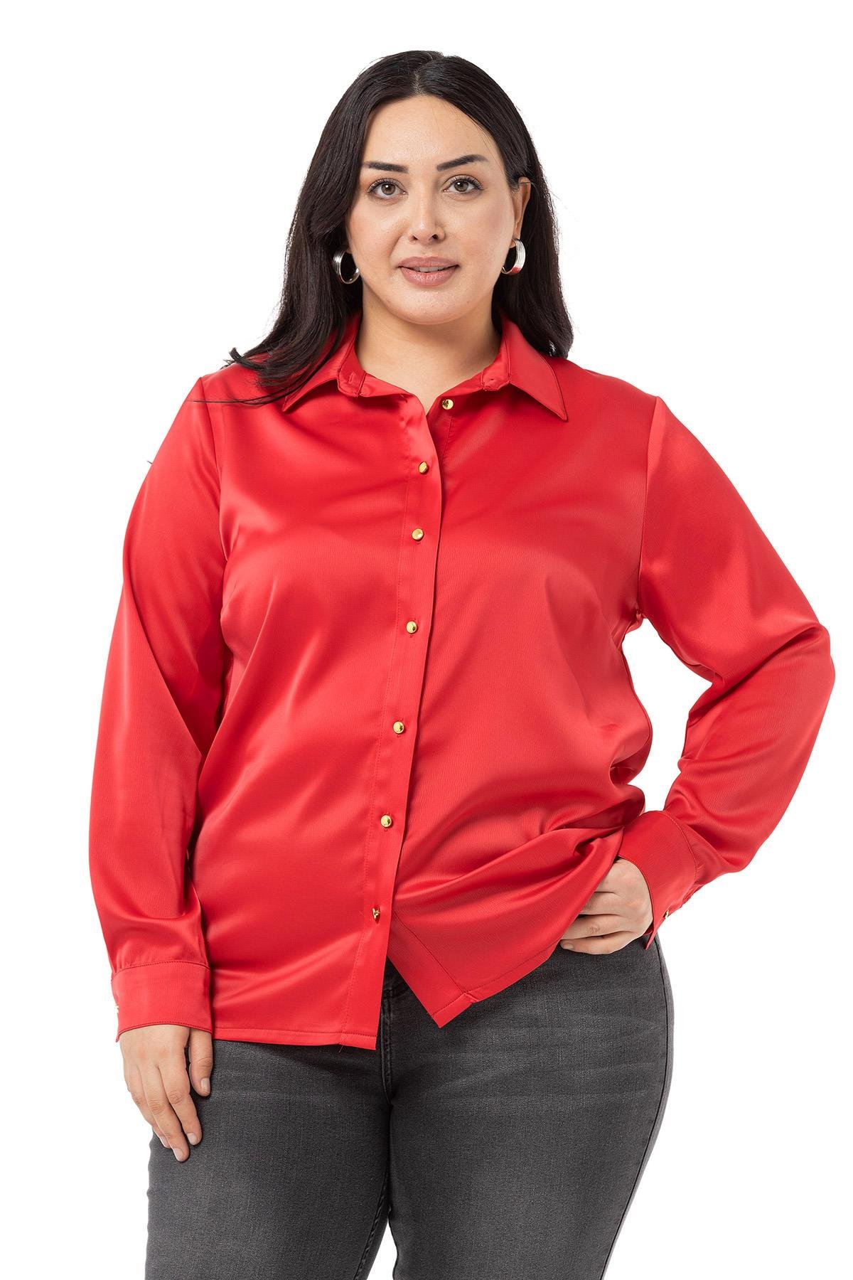 Disentis Modest Saten Dokulu Manşetli Kırmızı GömlekDISENTIS MODESTBüyük Beden Saten Dokulu Manşetli Kırmızı  Gömlek