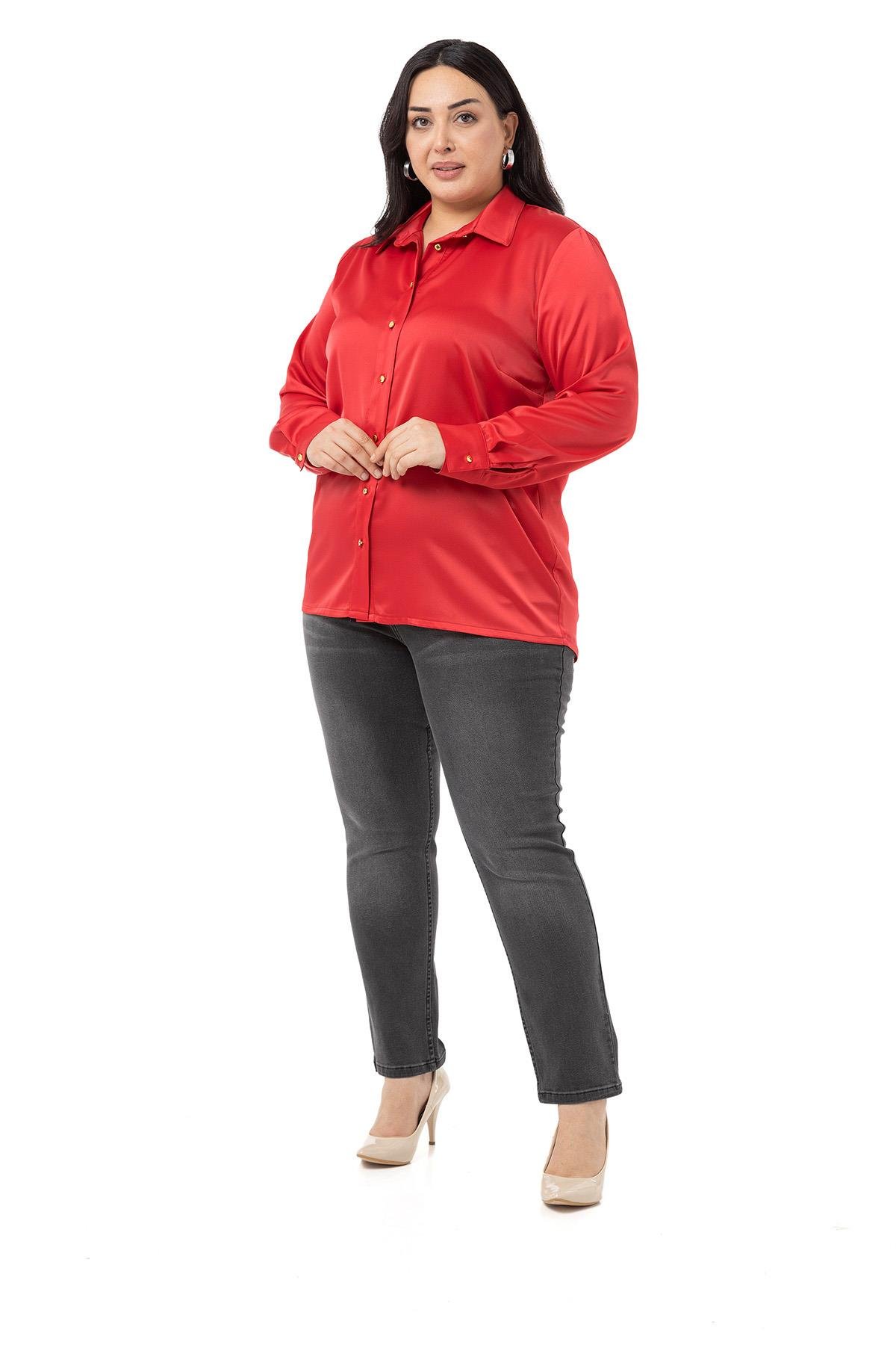 Disentis Modest Saten Dokulu Manşetli Kırmızı GömlekDISENTIS MODESTBüyük Beden Saten Dokulu Manşetli Kırmızı  Gömlek