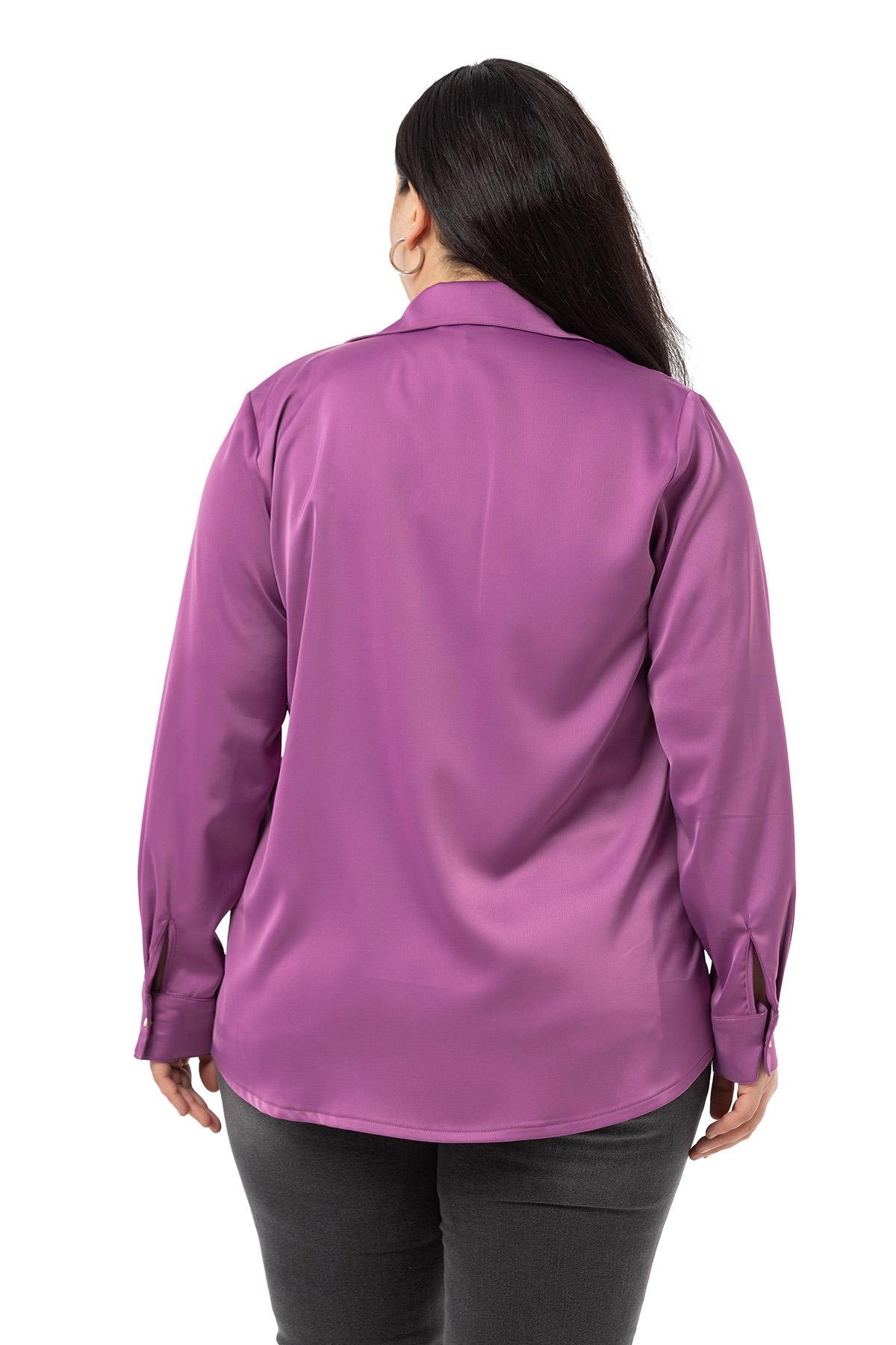 Disentis Modest Saten Dokulu Manşetli Leylak GömlekDISENTIS MODESTBüyük Beden Saten Dokulu Manşetli Leylak Gömlek