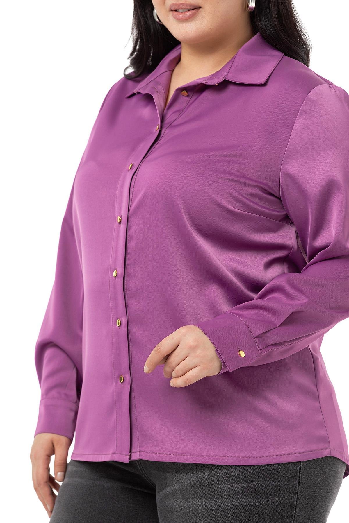 Disentis Modest Saten Dokulu Manşetli Leylak GömlekDISENTIS MODESTBüyük Beden Saten Dokulu Manşetli Leylak Gömlek