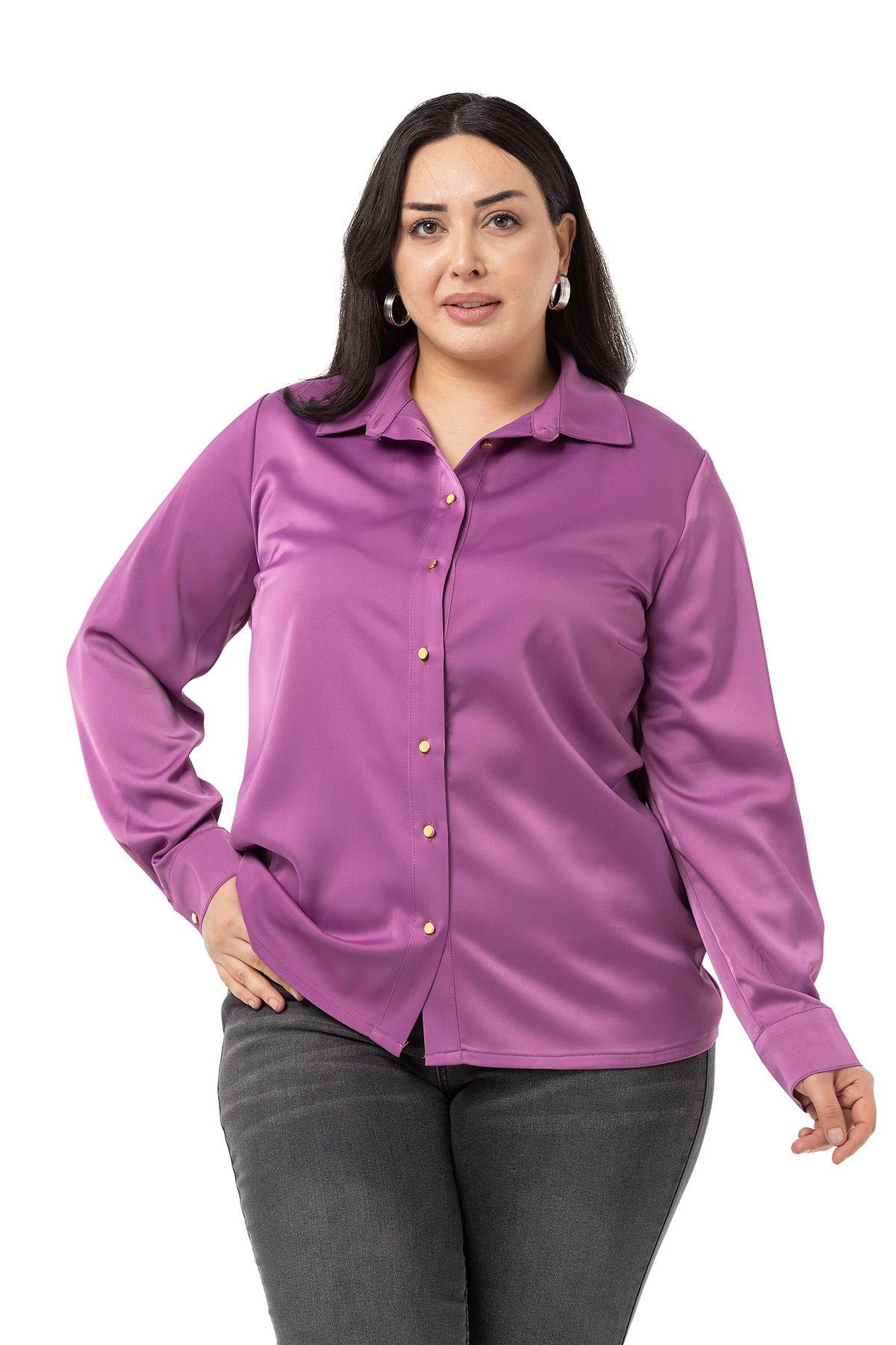 Disentis Modest Saten Dokulu Manşetli Leylak GömlekDISENTIS MODESTBüyük Beden Saten Dokulu Manşetli Leylak Gömlek