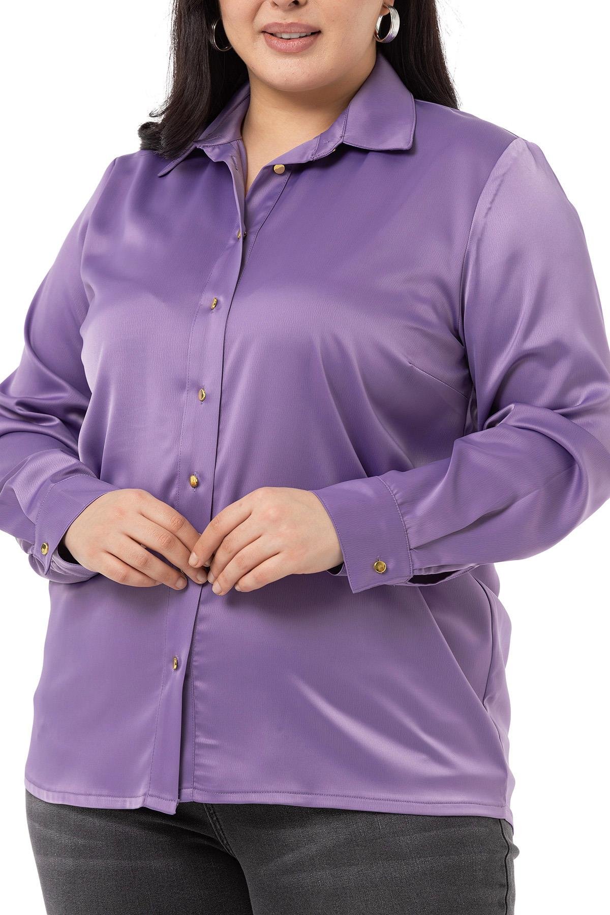 Disentis Modest Saten Dokulu Manşetli Lila GömlekDISENTIS MODESTBüyük Beden Saten Dokulu Manşetli Lila Gömlek