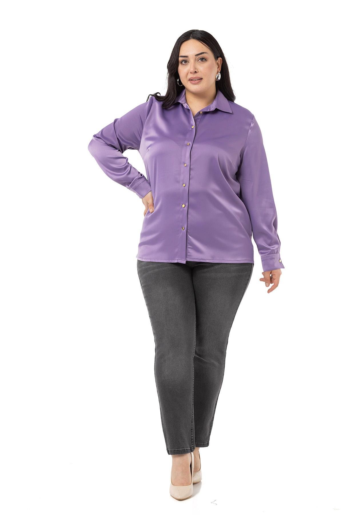 Disentis Modest Saten Dokulu Manşetli Lila GömlekDISENTIS MODESTBüyük Beden Saten Dokulu Manşetli Lila Gömlek