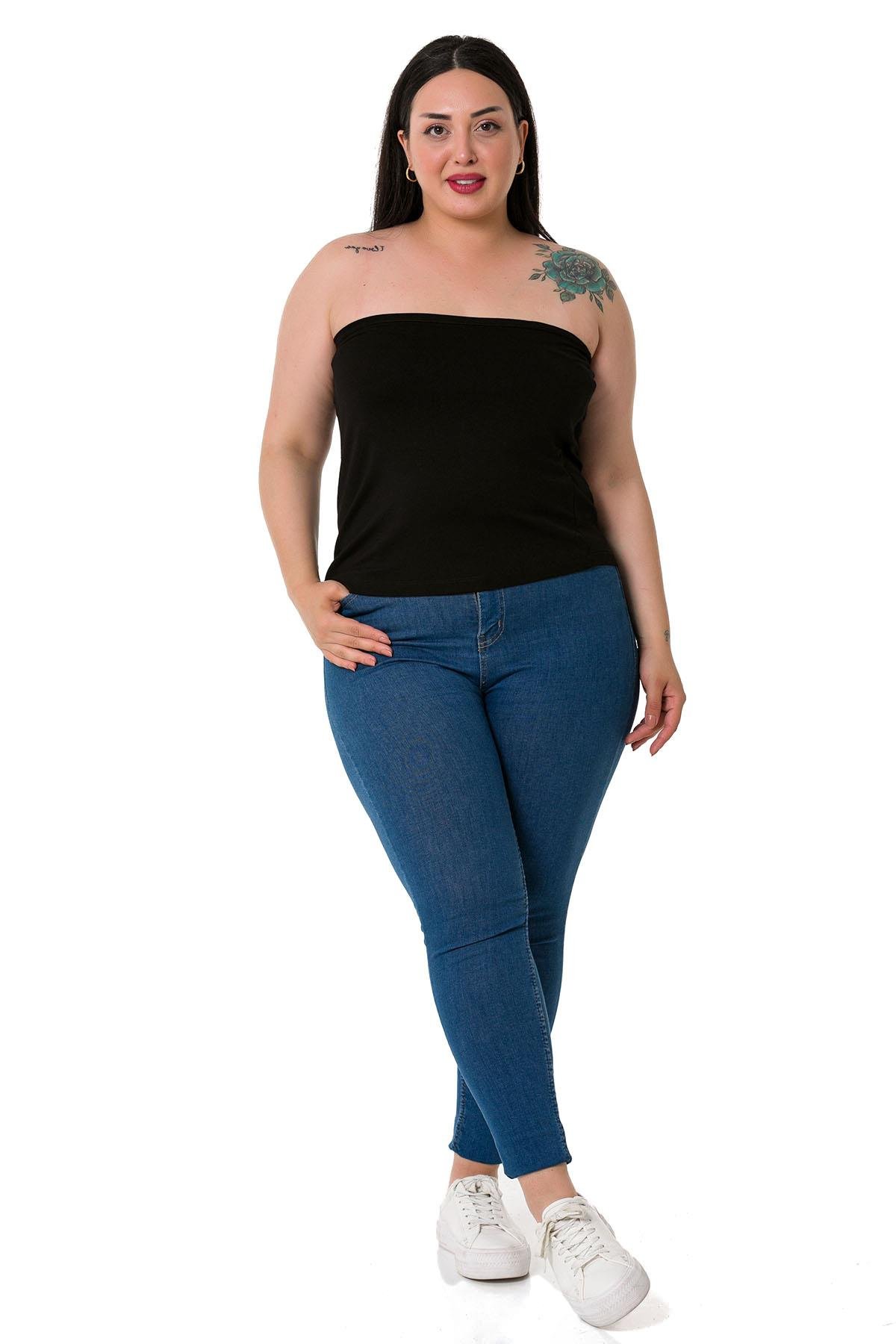 Büyük Beden Straplez Viskon Siyah Body
