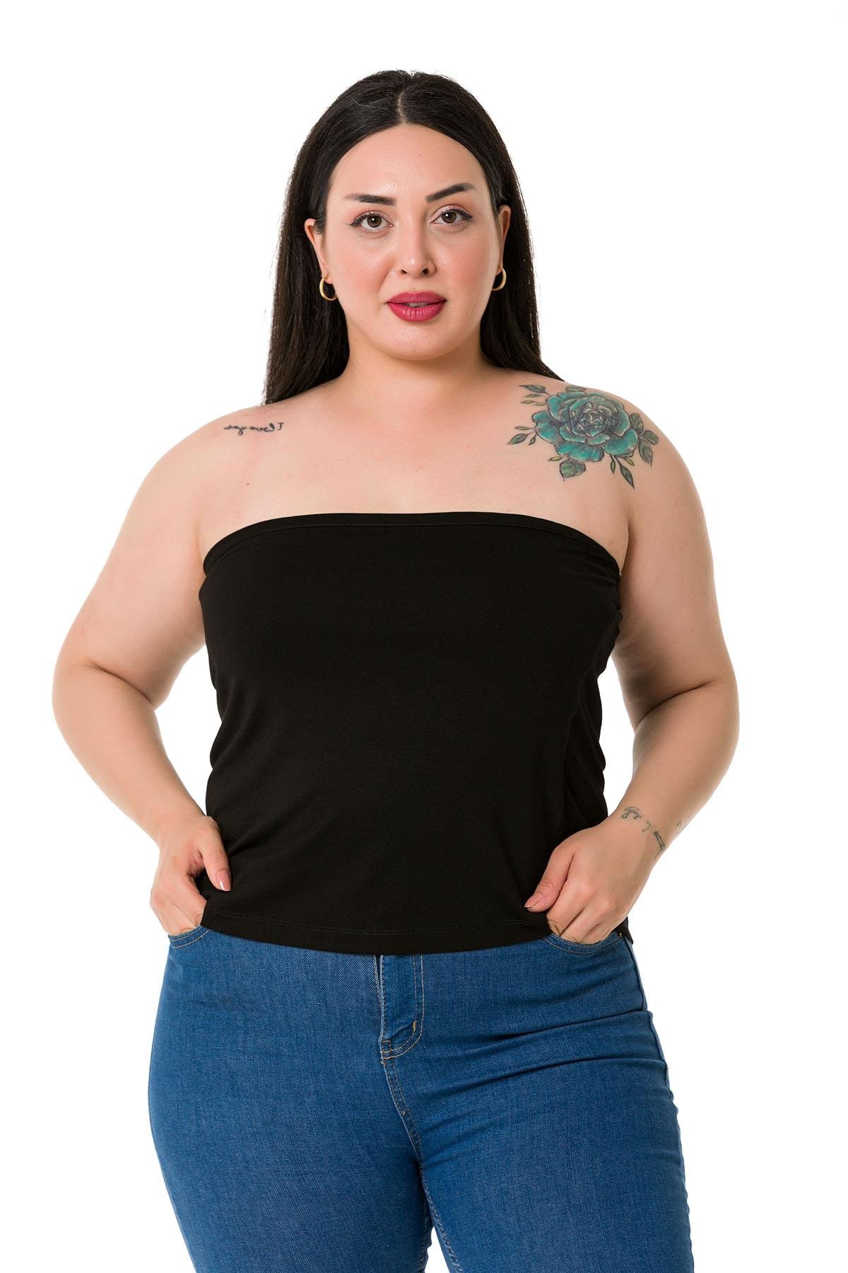 Büyük Beden Straplez Viskon Siyah Body