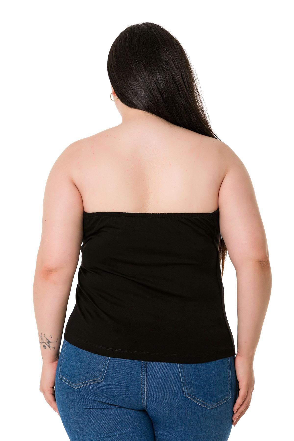 Büyük Beden Straplez Viskon Siyah Body