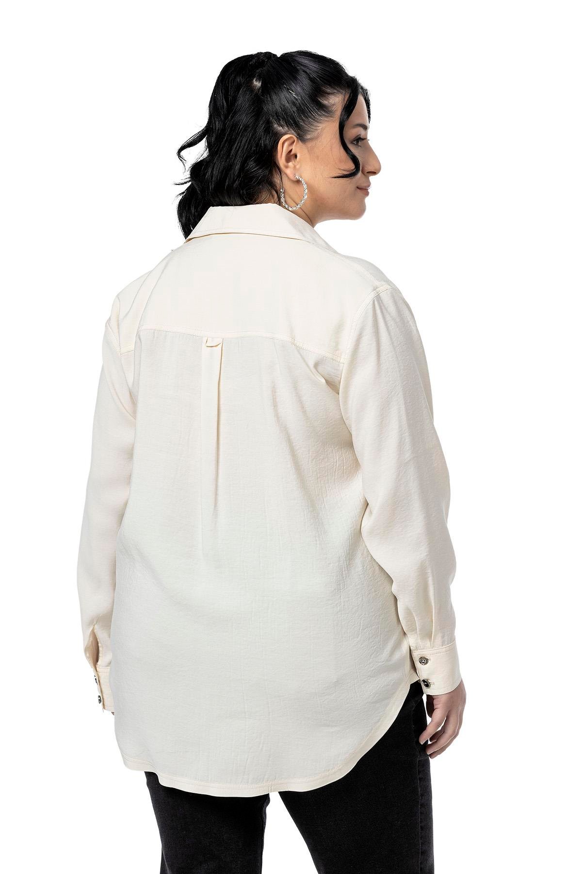 Disentis Modest Büyük Beden Torba Cepli Rivetli Ekru GömlekDISENTIS MODESTBüyük Beden Torba Cepli Rivetli Ekru Gömlek