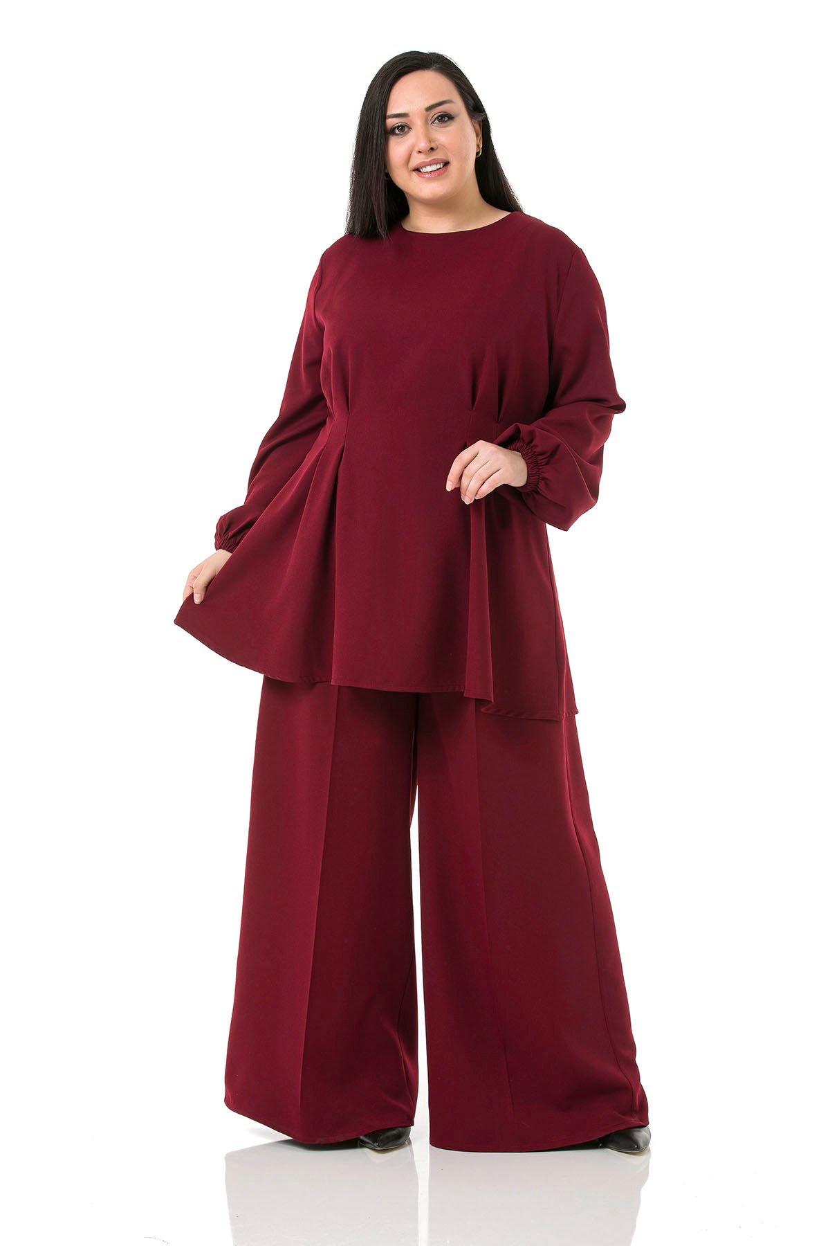 Büyük Beden Tunik Pantolon Bordo Takım