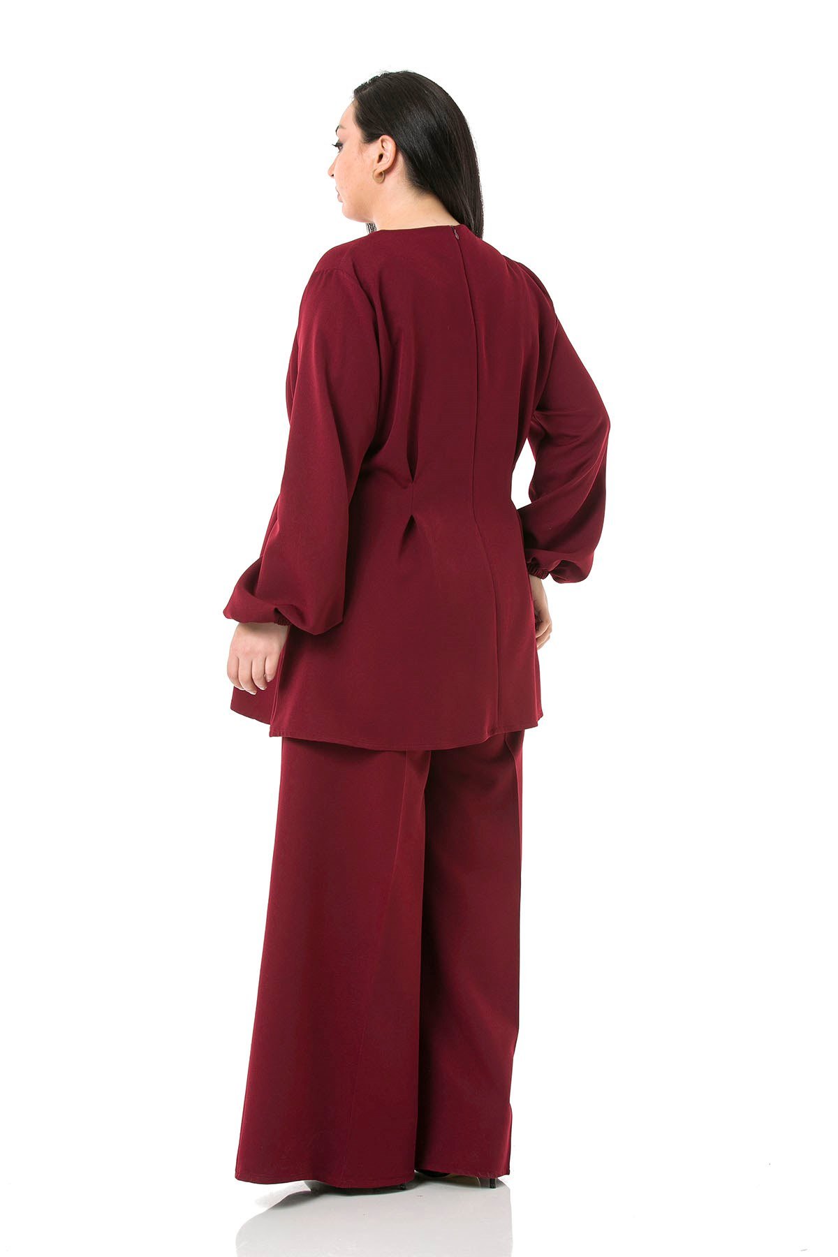 Büyük Beden Tunik Pantolon Bordo Takım