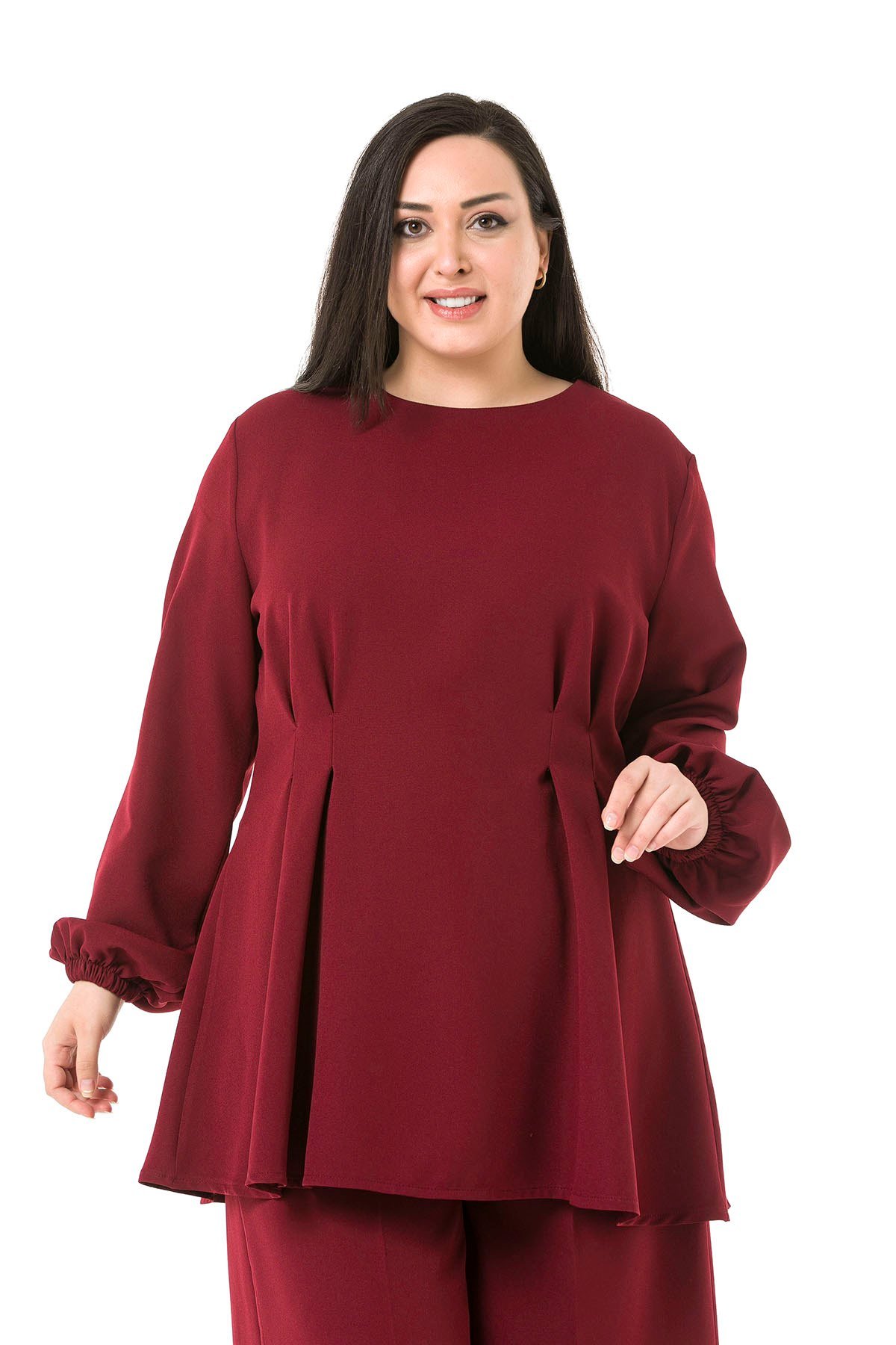 Büyük Beden Tunik Pantolon Bordo Takım