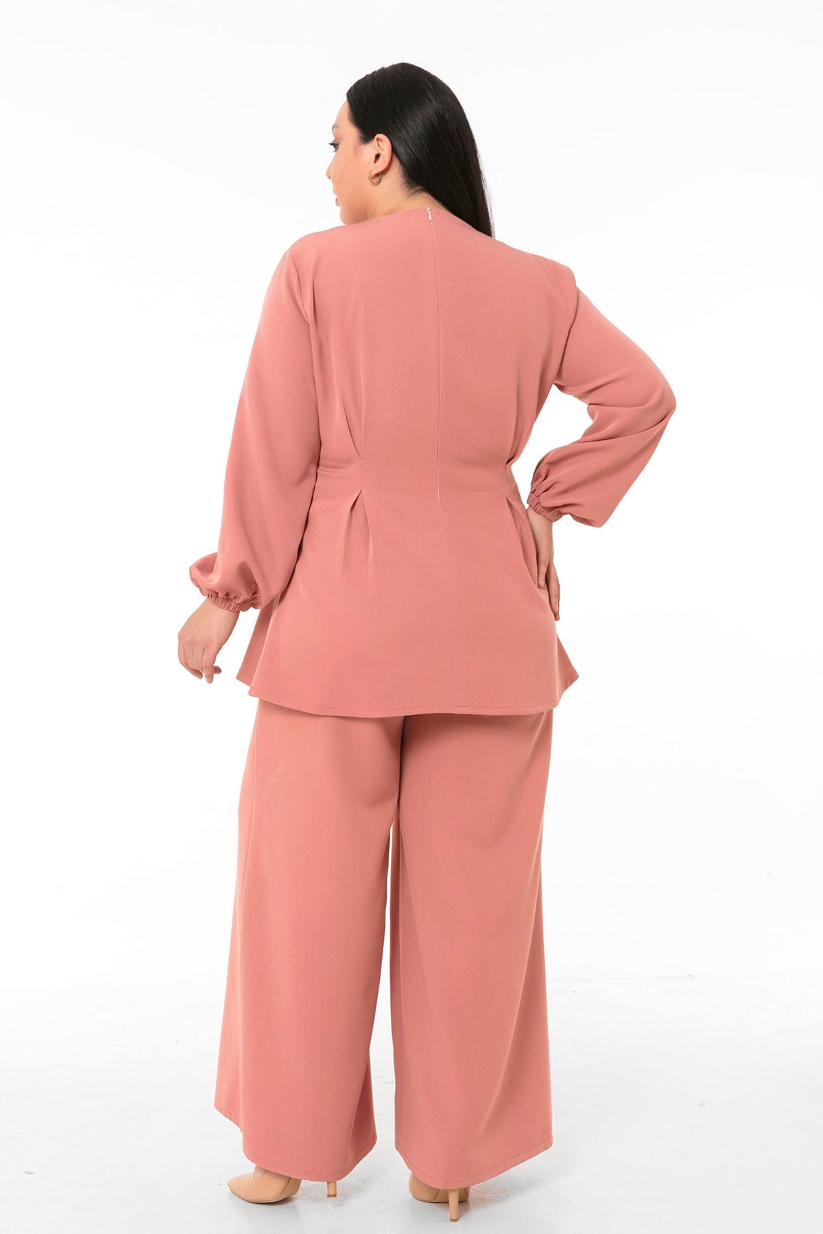 Büyük Beden Tunik Pantolon Pembe Takım