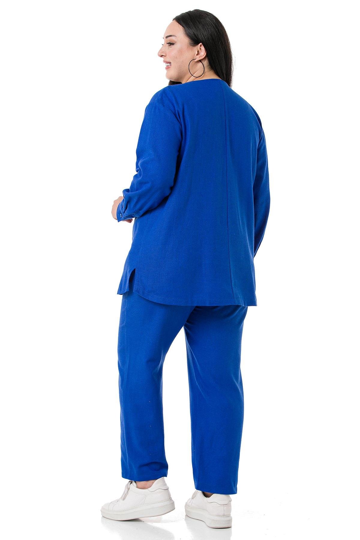 Disentis Modest V Yaka Uzun Kollu Bluz Pantolon Mavi İkili TakımDISENTIS MODESTBüyük Beden V Yaka Uzun Kollu Bluz Pantolon Mavi İkili Takım