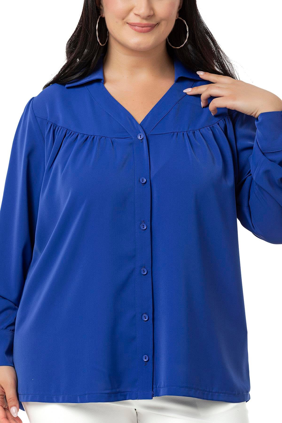 Disentis Modest Büyük Beden Yakalı Önü Büzgü Robalı Uzun Kol Saks Mavi Gömlek DISENTIS MODESTBüyük Beden Yakalı Önü Büzgü Robalı Uzun Kol Saks Mavi Gömlek 