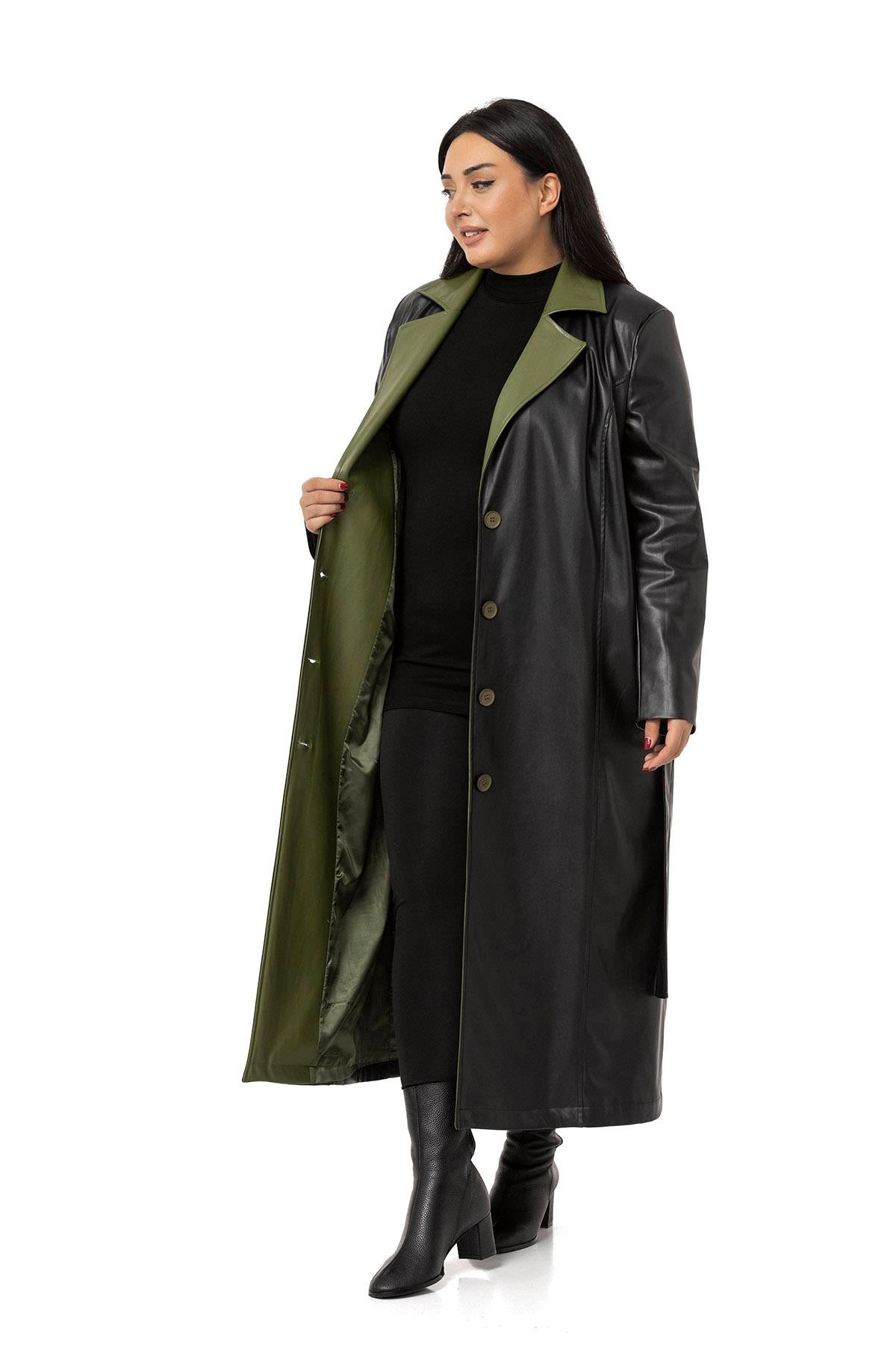 DISENTIS, DISENTIS MODEST, BÜYÜK BEDEN, KABAN, BÜYÜK BEDEN KABAN, PALTO,BIG SIZEDISENTIS MODESTBüyük Beden Yakası Garnili Yandan Cepli Astarlı Deri Siyah Uzun Kaban