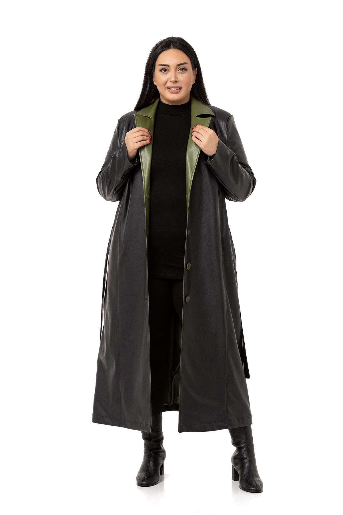 DISENTIS, DISENTIS MODEST, BÜYÜK BEDEN, KABAN, BÜYÜK BEDEN KABAN, PALTO,BIG SIZEDISENTIS MODESTBüyük Beden Yakası Garnili Yandan Cepli Astarlı Deri Siyah Uzun Kaban