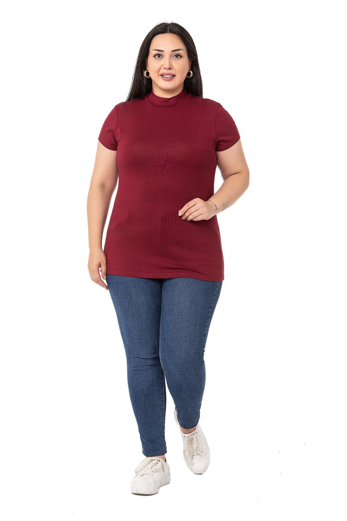 DISENTISDISENTIS MODESTBüyük Beden Yarım Balıkçı Kısa Kollu Viskon Bordo Body