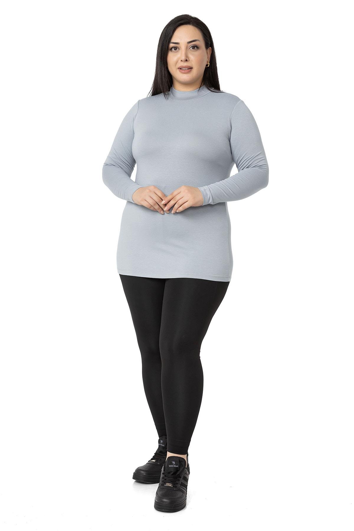 Büyük Beden Yarım Balıkçı Uzun Kollu Viskon Açık Gri Body