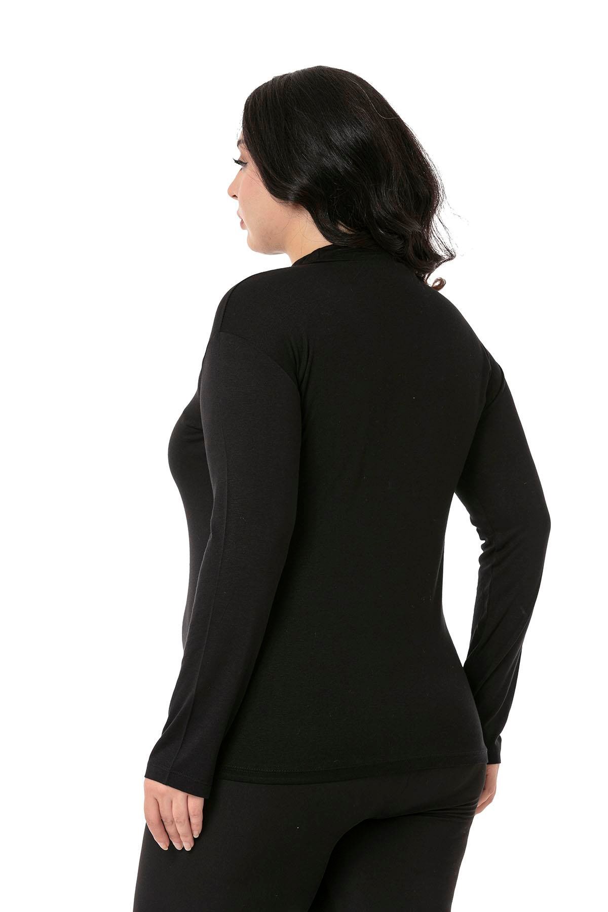 Büyük Beden Yarım Balıkçı Uzun Kollu Viskon Siyah Body