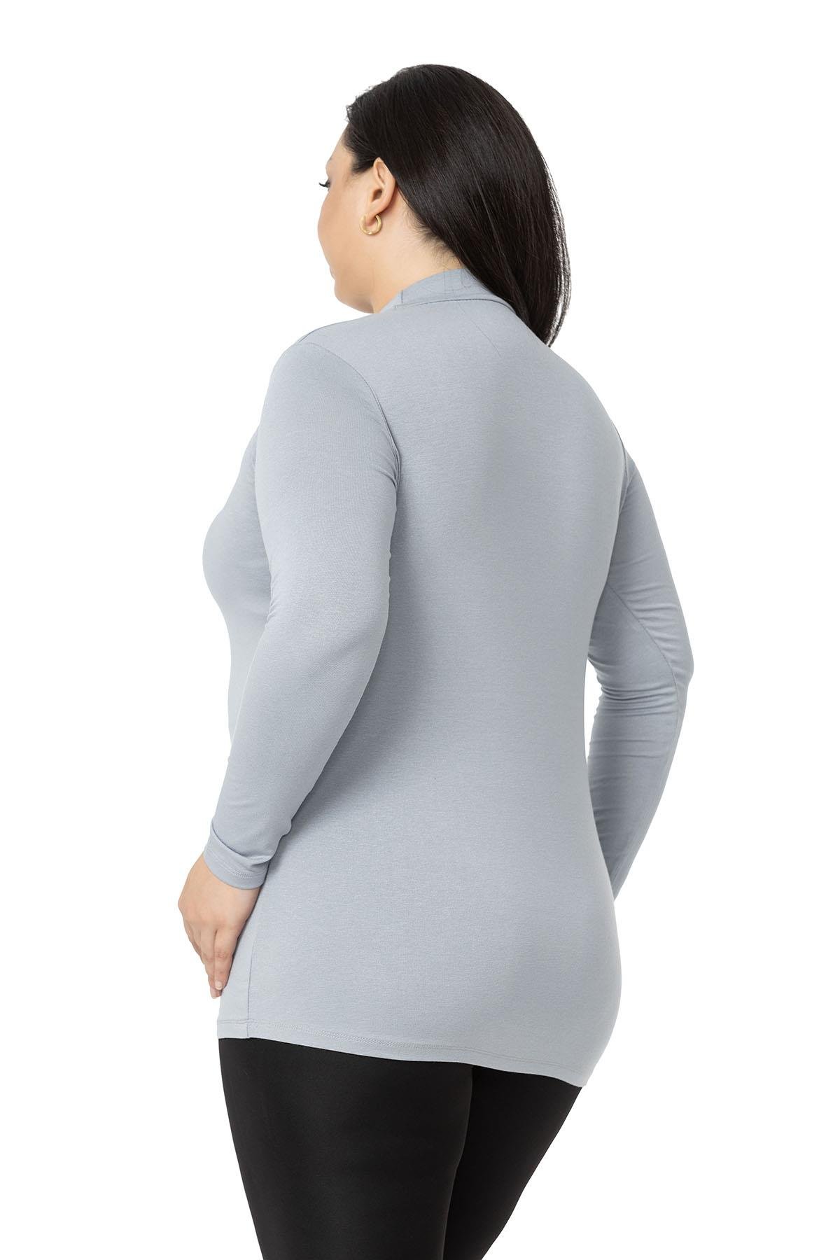 Büyük Beden Yarım Balıkçı Uzun Kollu Viskon Açık Gri Body