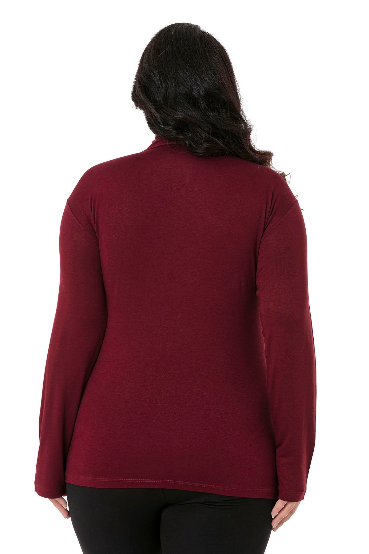 Büyük Beden Yarım Balıkçı Uzun Kollu Viskon Bordo Body