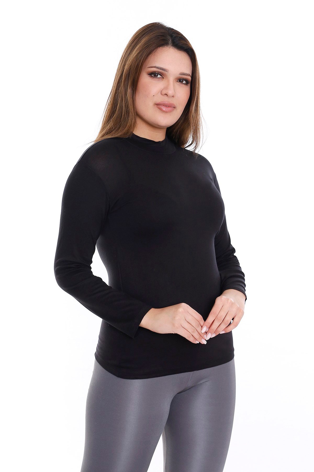 Büyük Beden Yarım Balıkçı Viskon Boğazlı Siyah Body