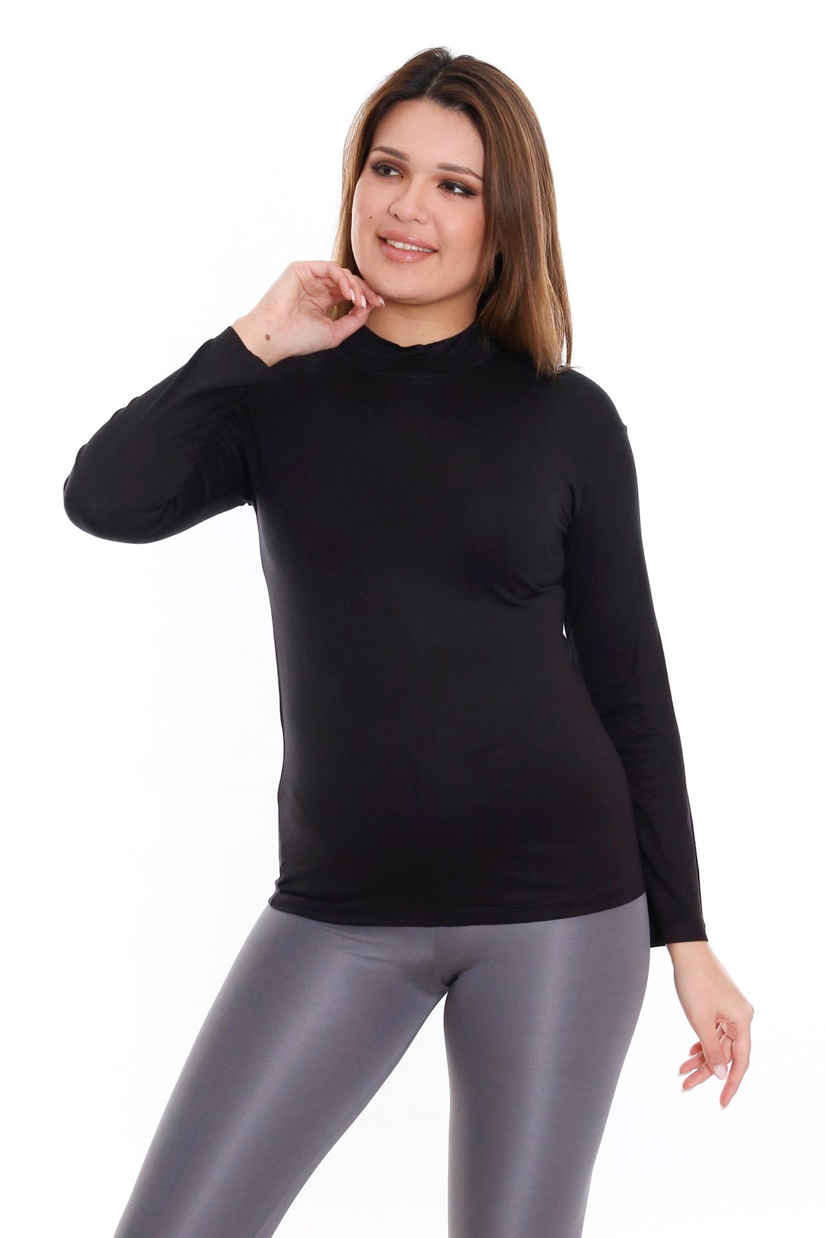Büyük Beden Yarım Balıkçı Viskon Boğazlı Siyah Body