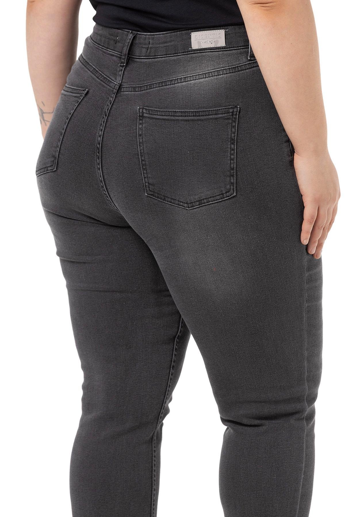 Disentis Modest Büyük Beden Yüksek Bel Dar Paça Antrasit Denim PantolonDISENTIS MODESTBüyük Beden Yüksek Bel Dar Paça Antrasit Denim Pantolon