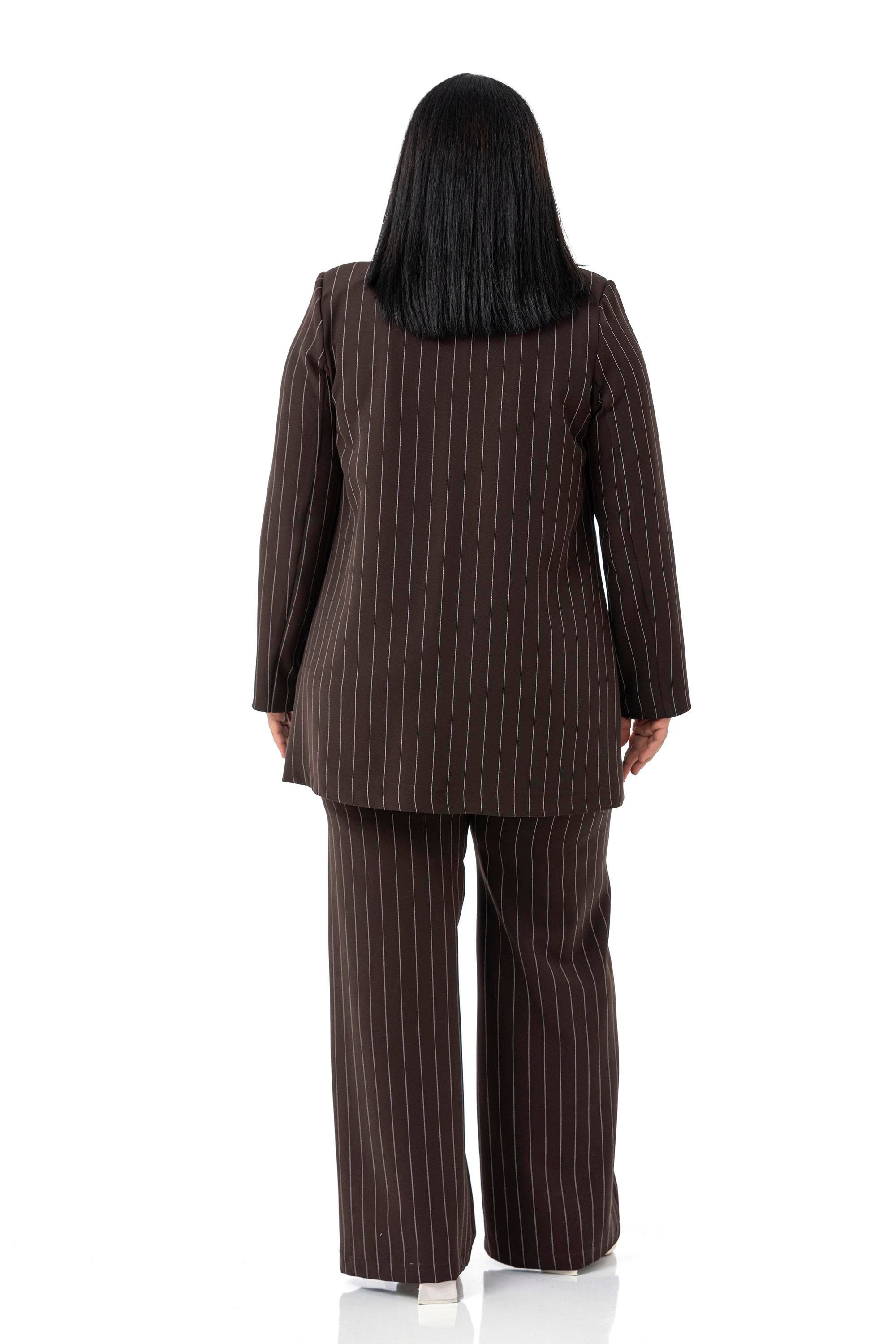 Jacket&Pants SetsDisentis Modest Büyük Beden Çizgili Kahverengi Ceket Pantolon İkili TakımDISENTIS MODESTBüyük Beden Çizgili Kahverengi Ceket Pantolon İkili Takım